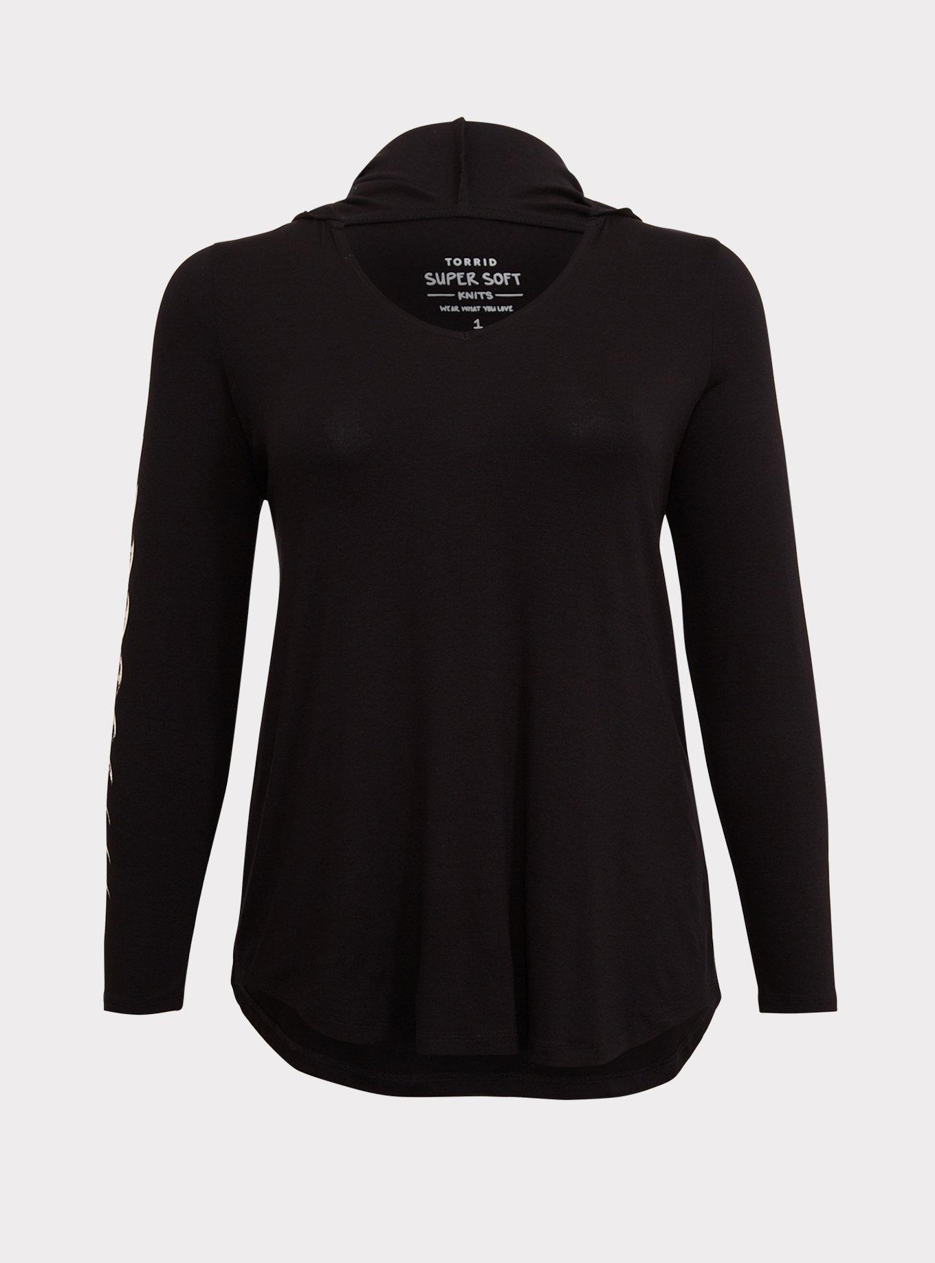 Plus Size Super Soft Black Moon Sleeve Hoodie, , hi-res
