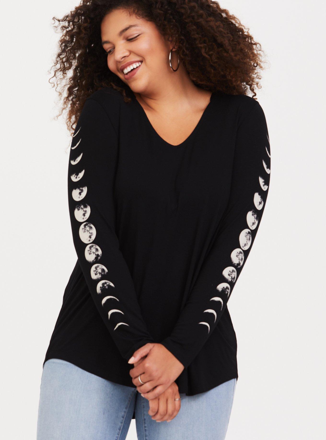 Plus Size Super Soft Black Moon Sleeve Hoodie, , hi-res