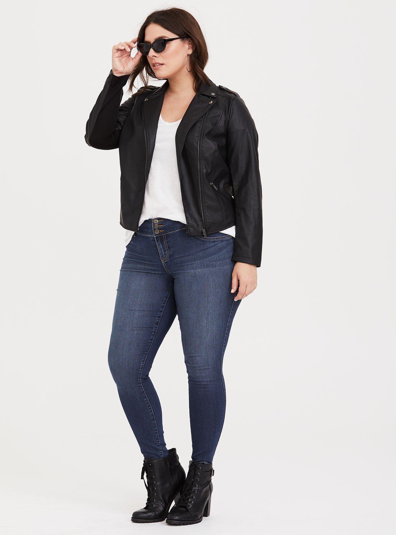 Disney Minnie Mouse Bow Patch Faux Leather Jacket, DEEP BLACK, alternate