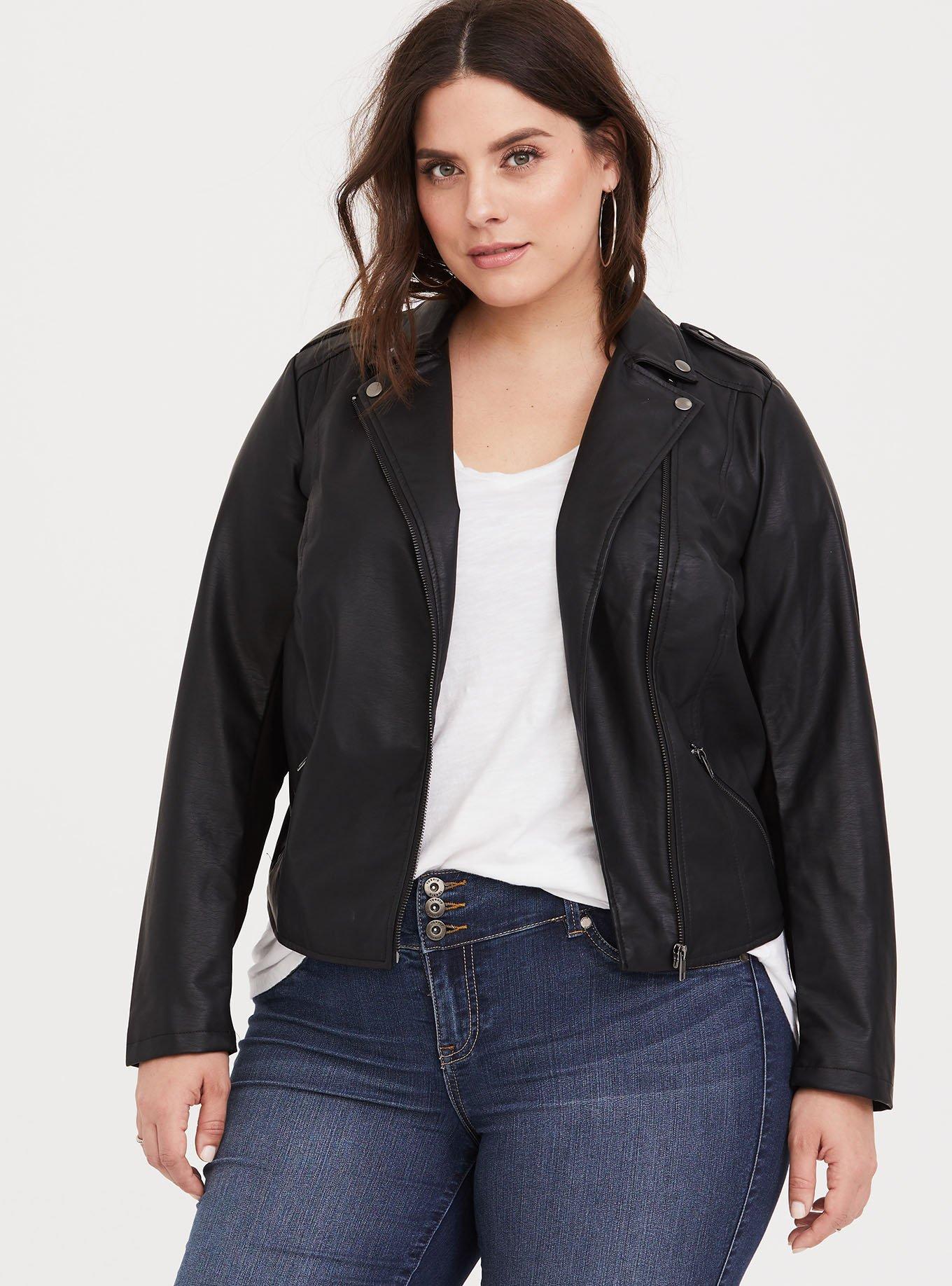 Disney Minnie Mouse Bow Patch Faux Leather Jacket, DEEP BLACK, alternate