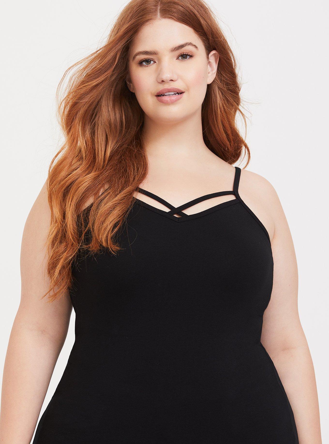 Plus Size Foxy Strappy Tunic Cami, DEEP BLACK, alternate
