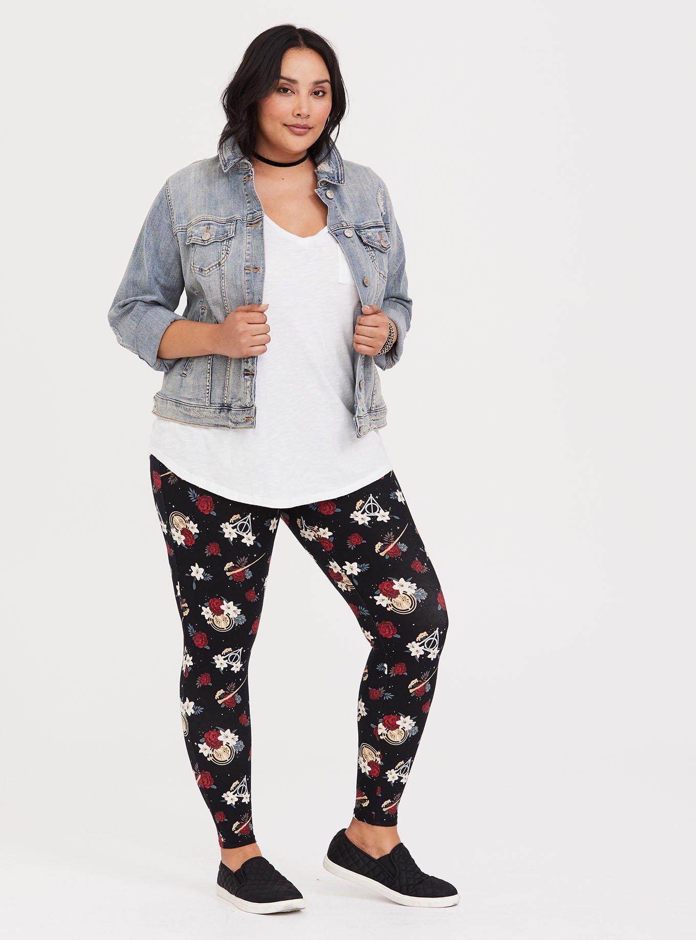 Plus Size - Harry Potter Wizarding Black Floral Legging - Torrid