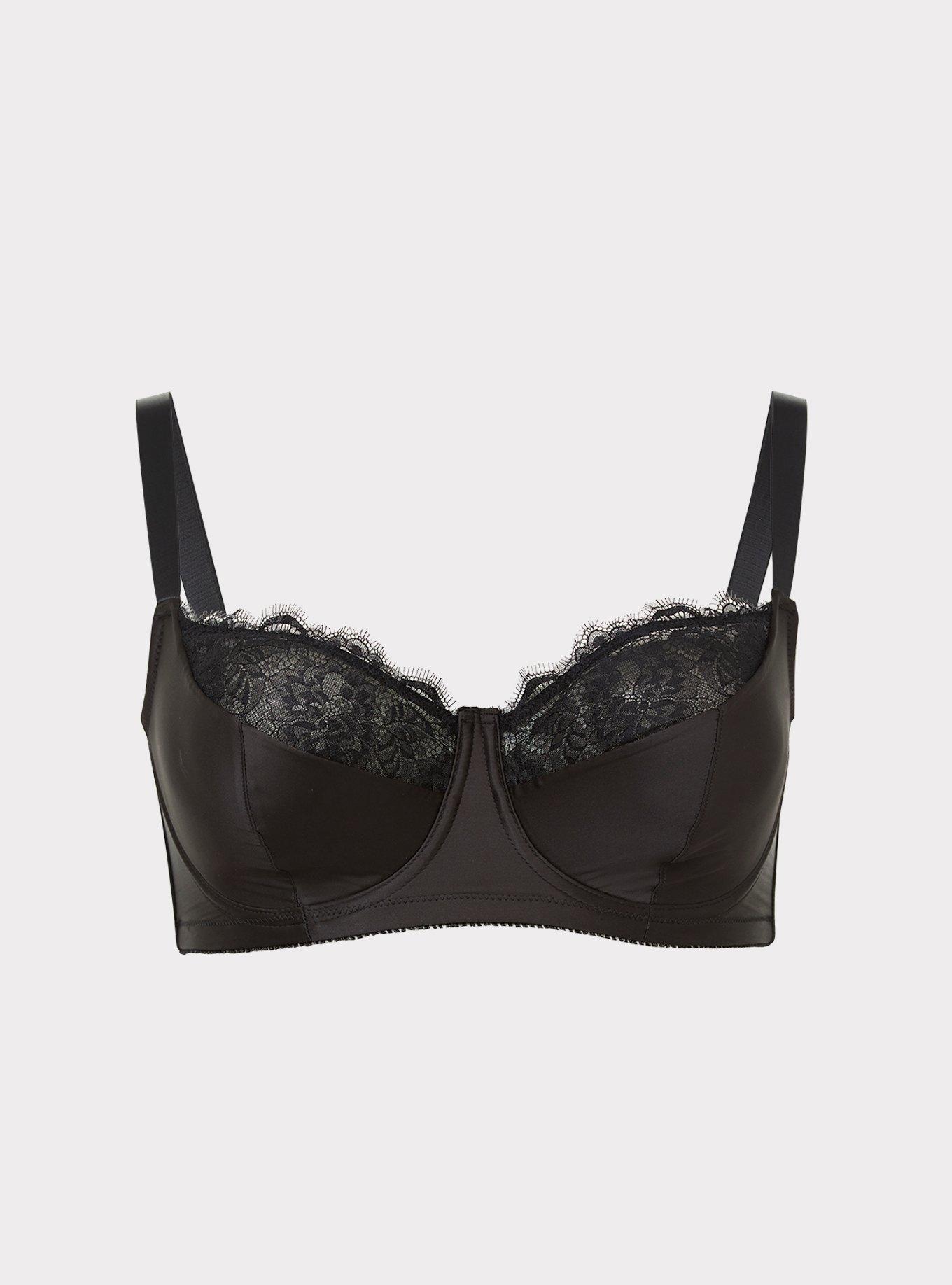 Black Satin & Lace Lightly Lined Demi Bra, , hi-res