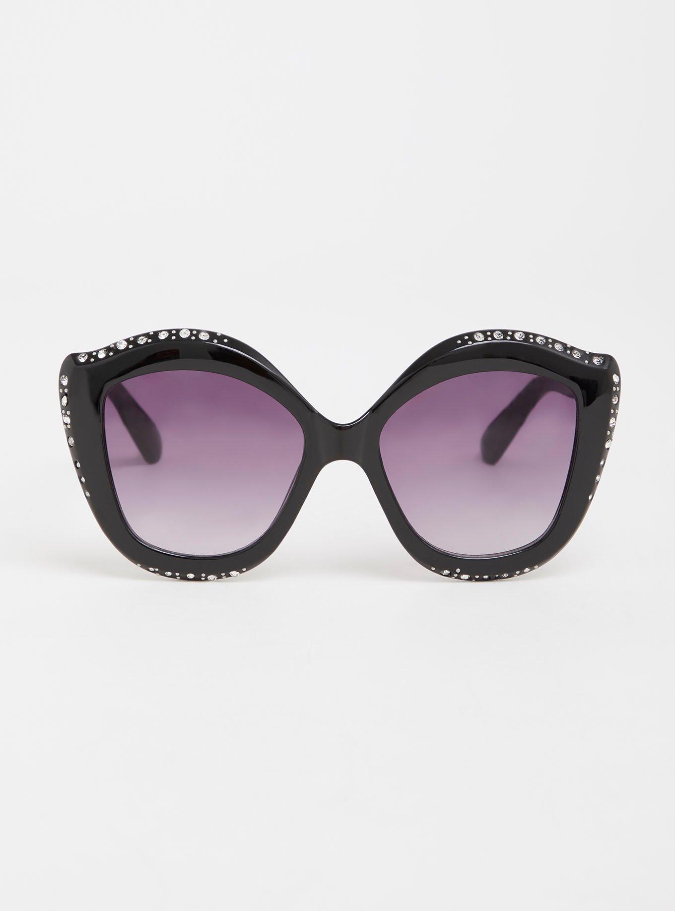 Plus Size - Black Rhinestone Oversized Sunglasses - Torrid