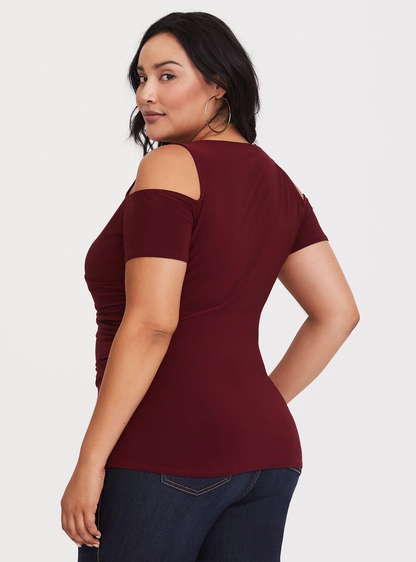 Plus Size - Burgundy Cold Shoulder Jersey Knit Top - Torrid