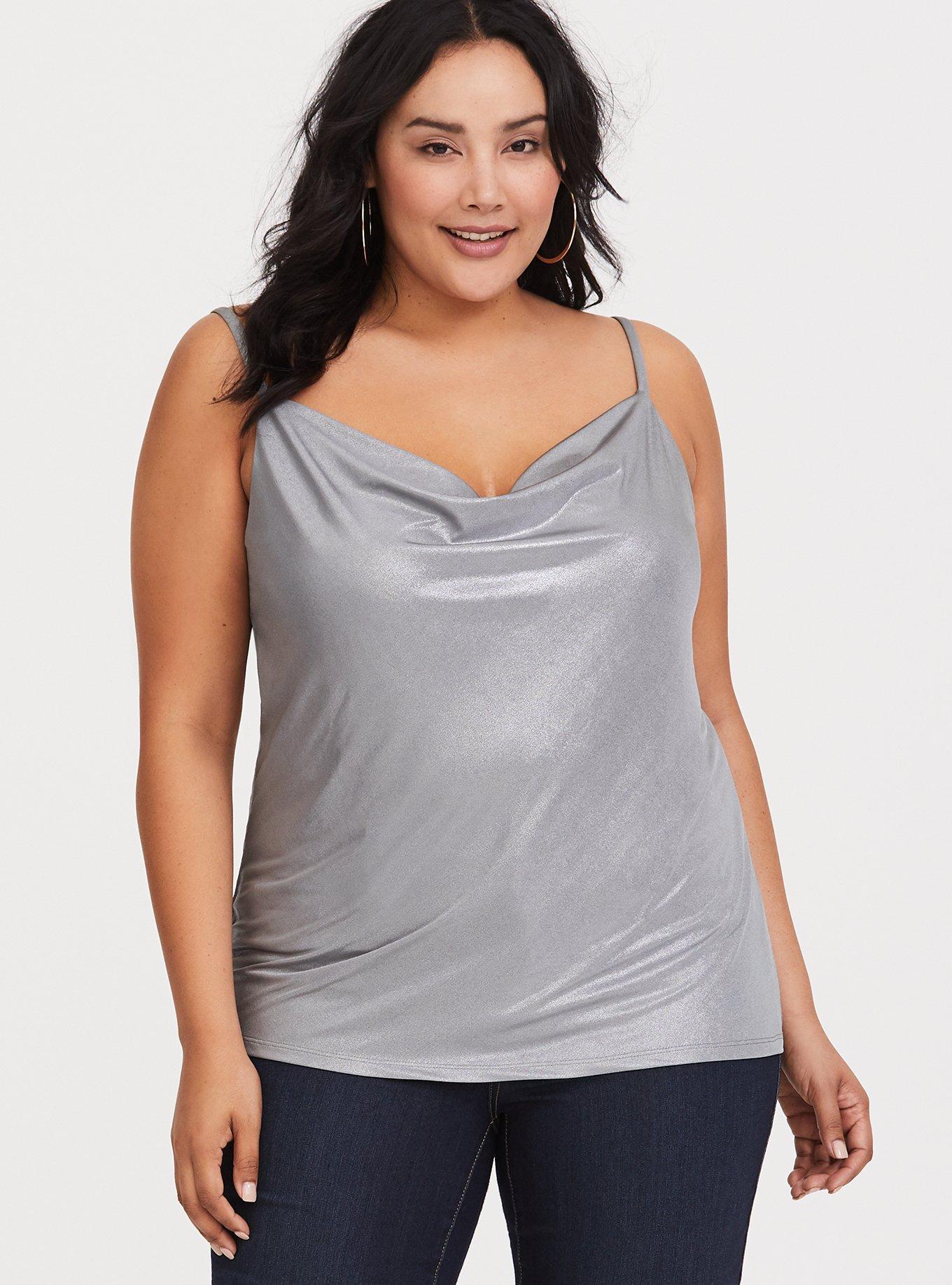 Metallic Cowl Cami, GREY, alternate