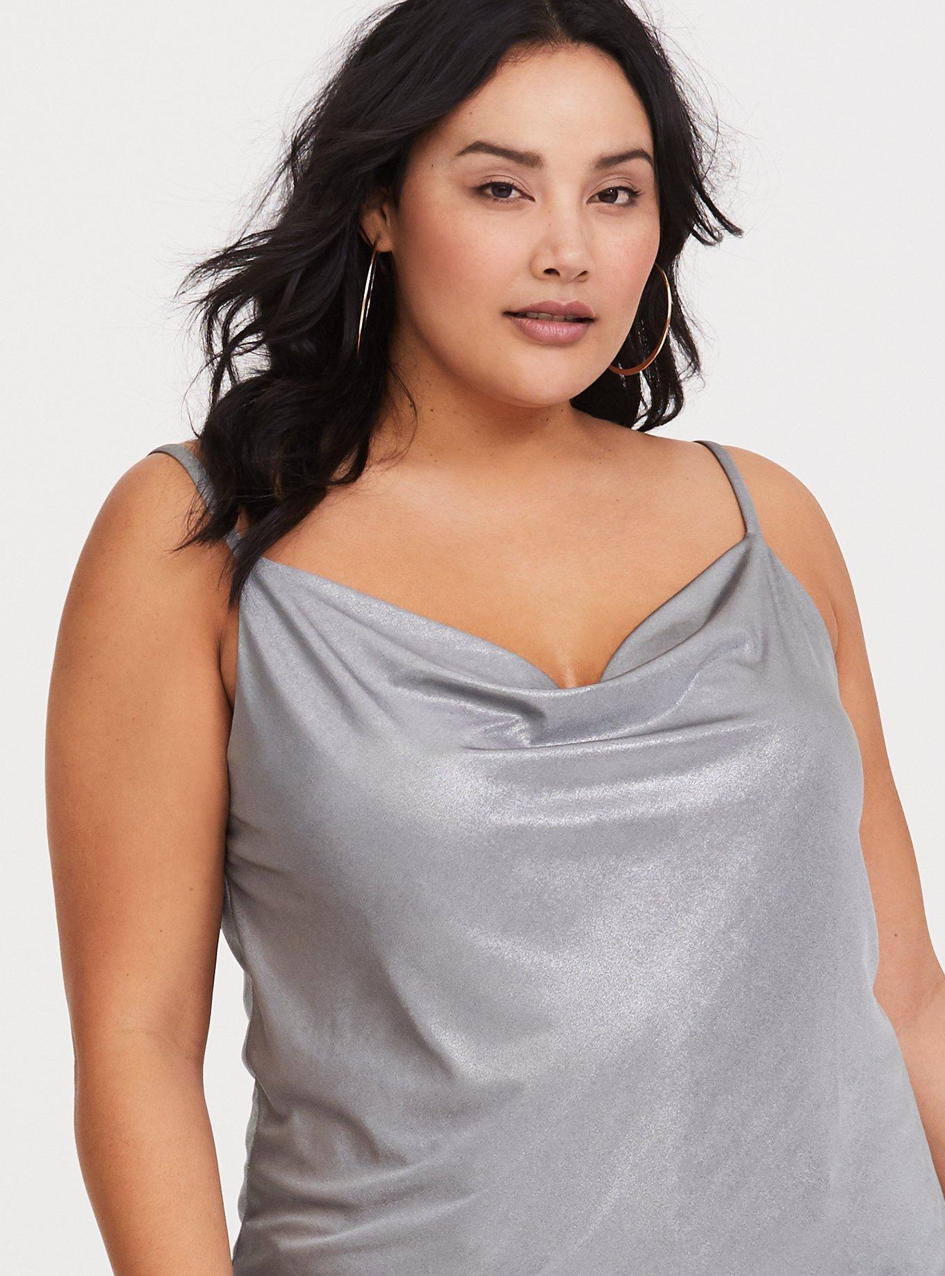 Metallic Cowl Cami, GREY, hi-res