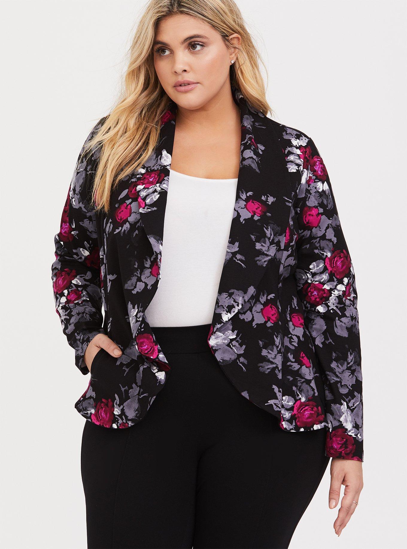 Plus Size Studio Ponte Flare Front Blazer, , hi-res