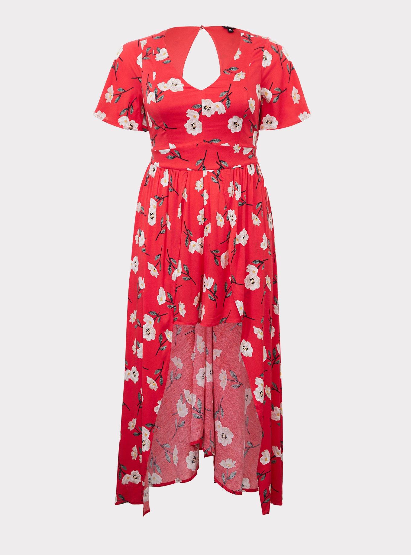 Maxi Challis Walk-Through Dress, RED FLORAL, hi-res