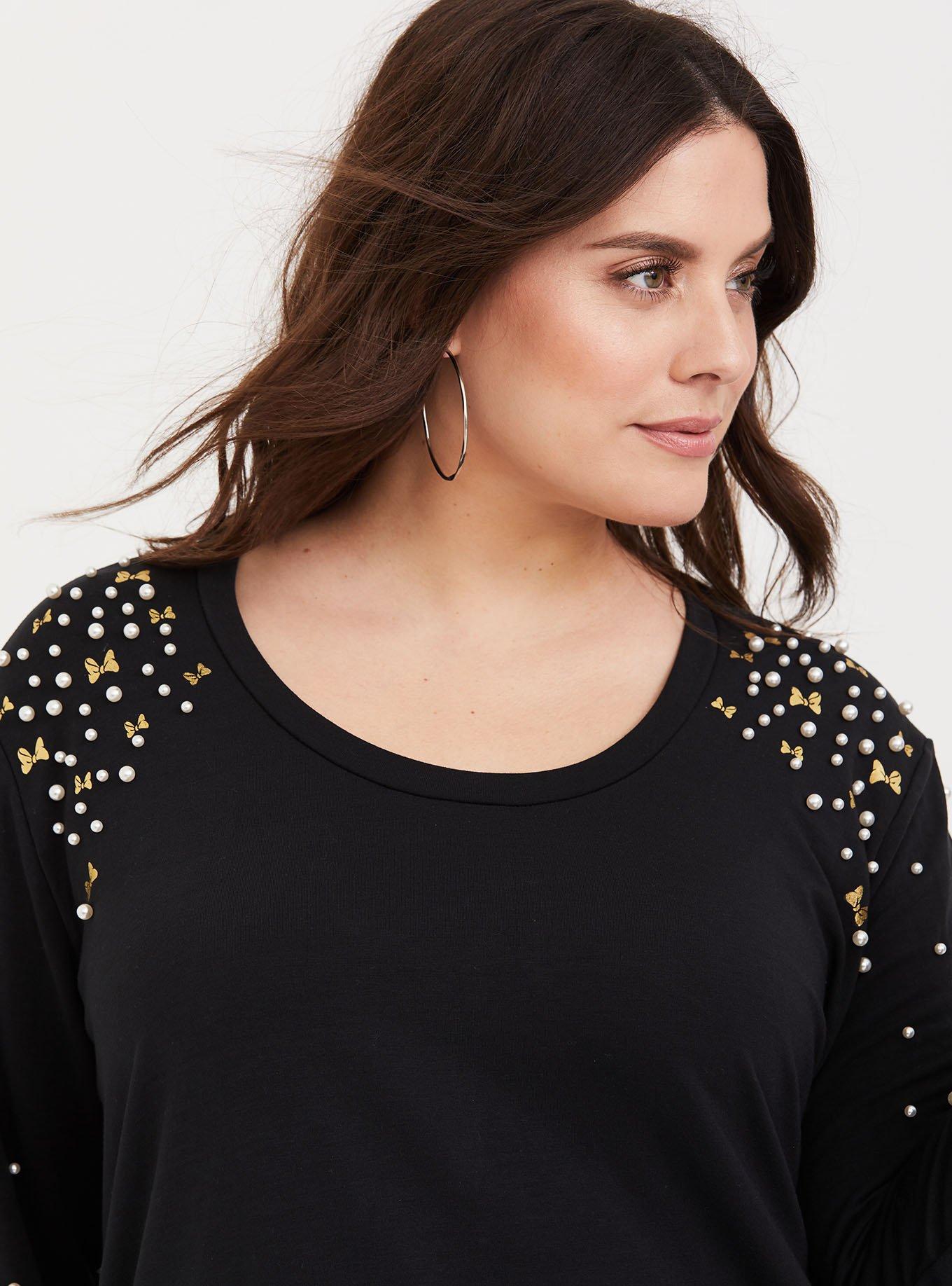Disney Minnie Mouse Black Embellished Tie-Back Sweatshirt, DEEP BLACK, hi-res