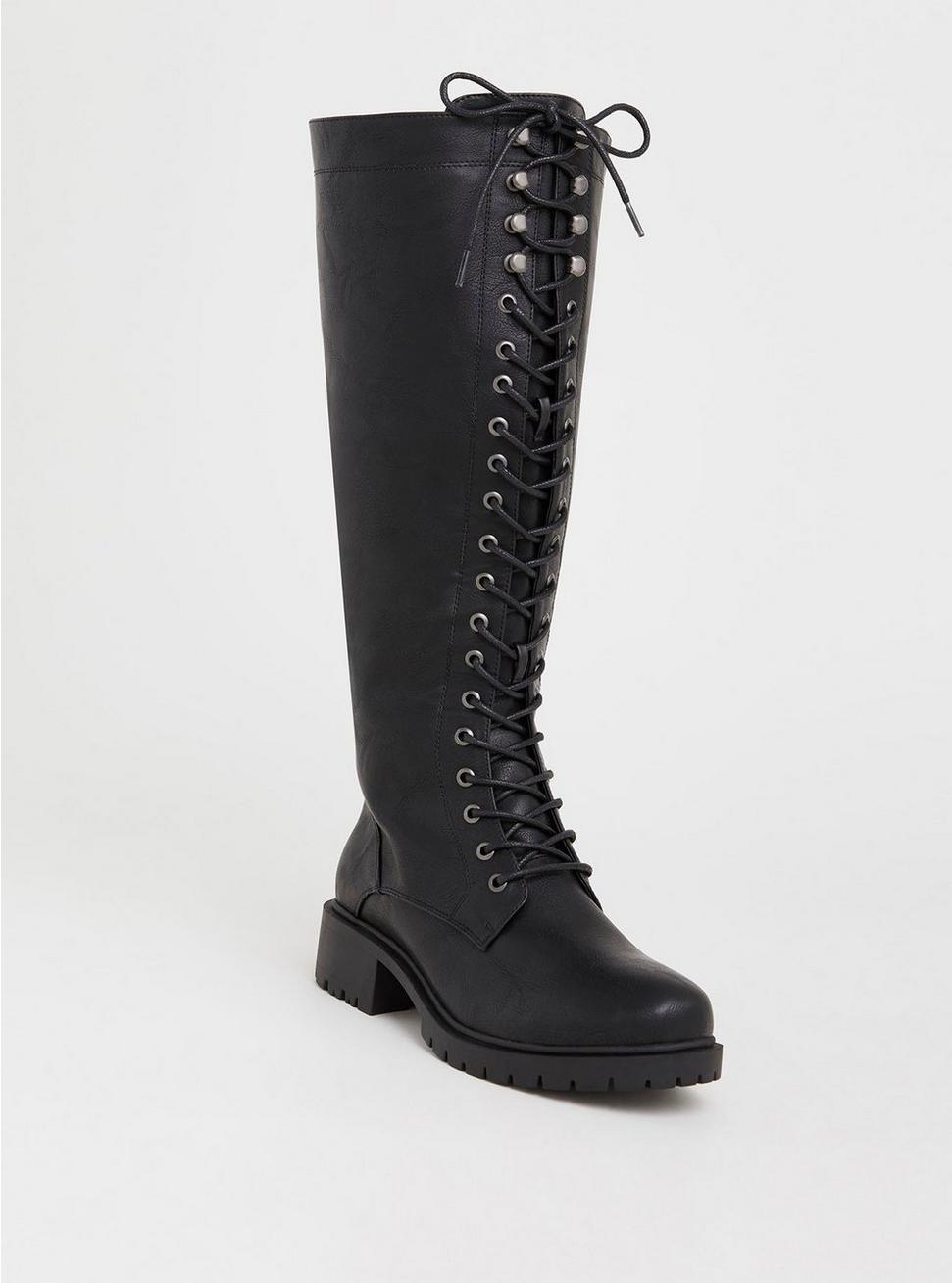 Adelaide Wreedheid stel voor Plus Size - Black Lace-Up Tall Combat Boot (WW & Wide To Extra Wide Calf) -  Torrid