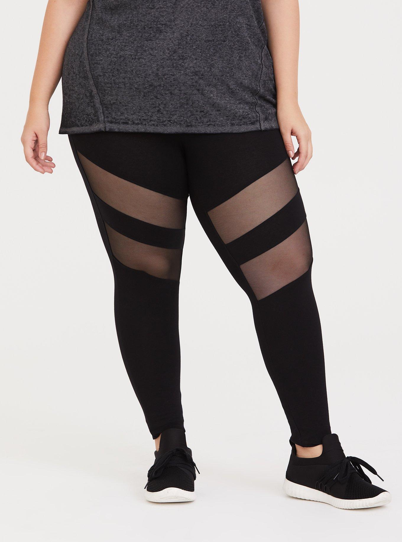 Plus Size Black Mesh Inset Knit Legging, BLACK, alternate