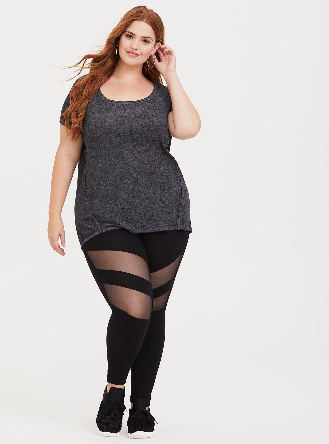 Plus Size - Black Mesh Inset Knit Legging - Torrid