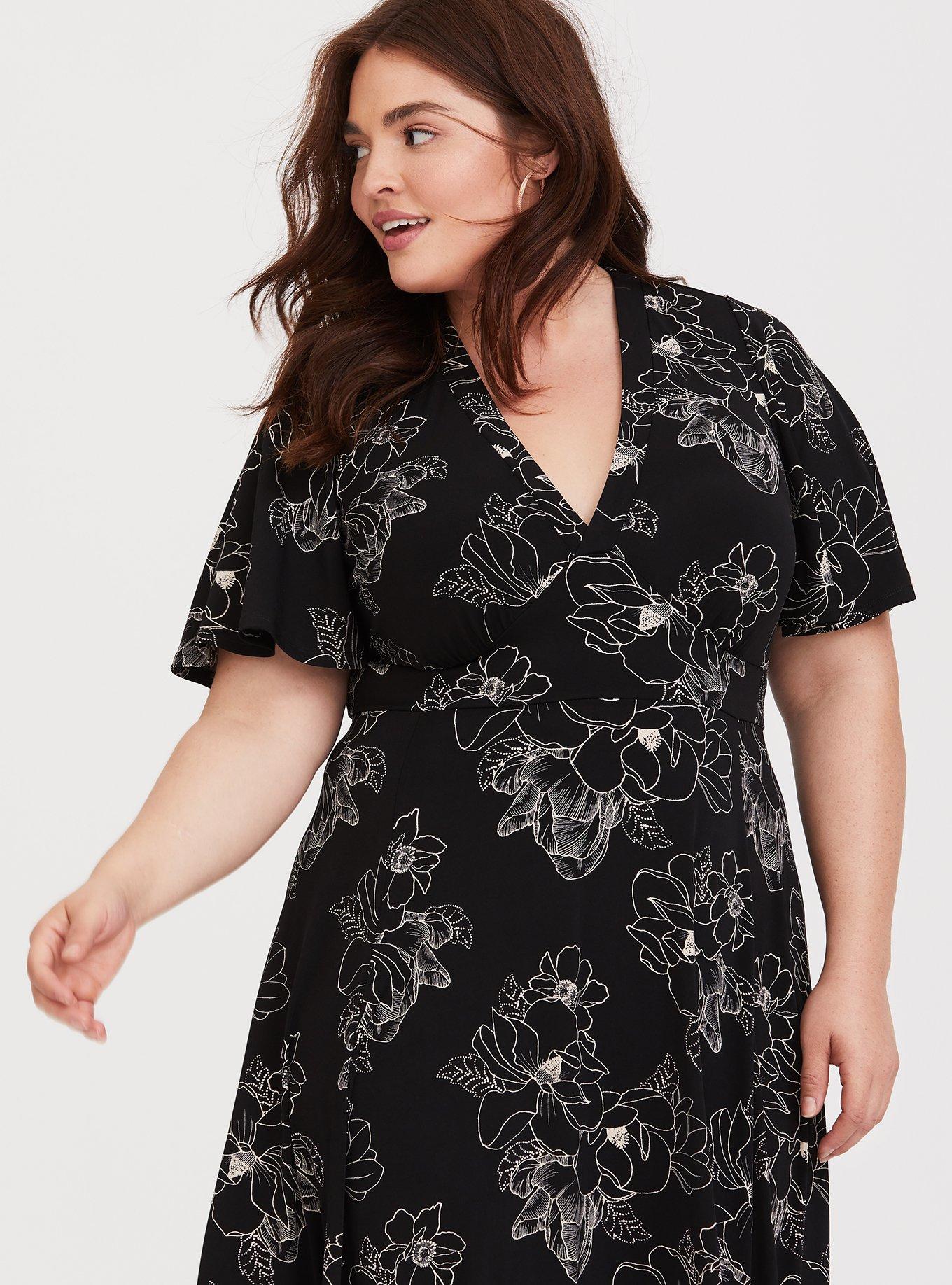 Plus Size - Black Floral Jersey Knit Midi Dress - Torrid