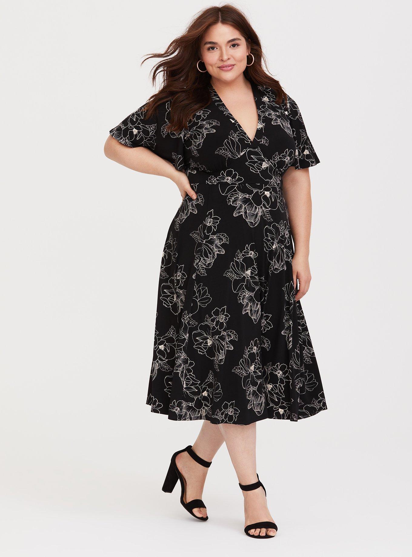 Plus Size - Black Floral Jersey Knit Midi Dress - Torrid