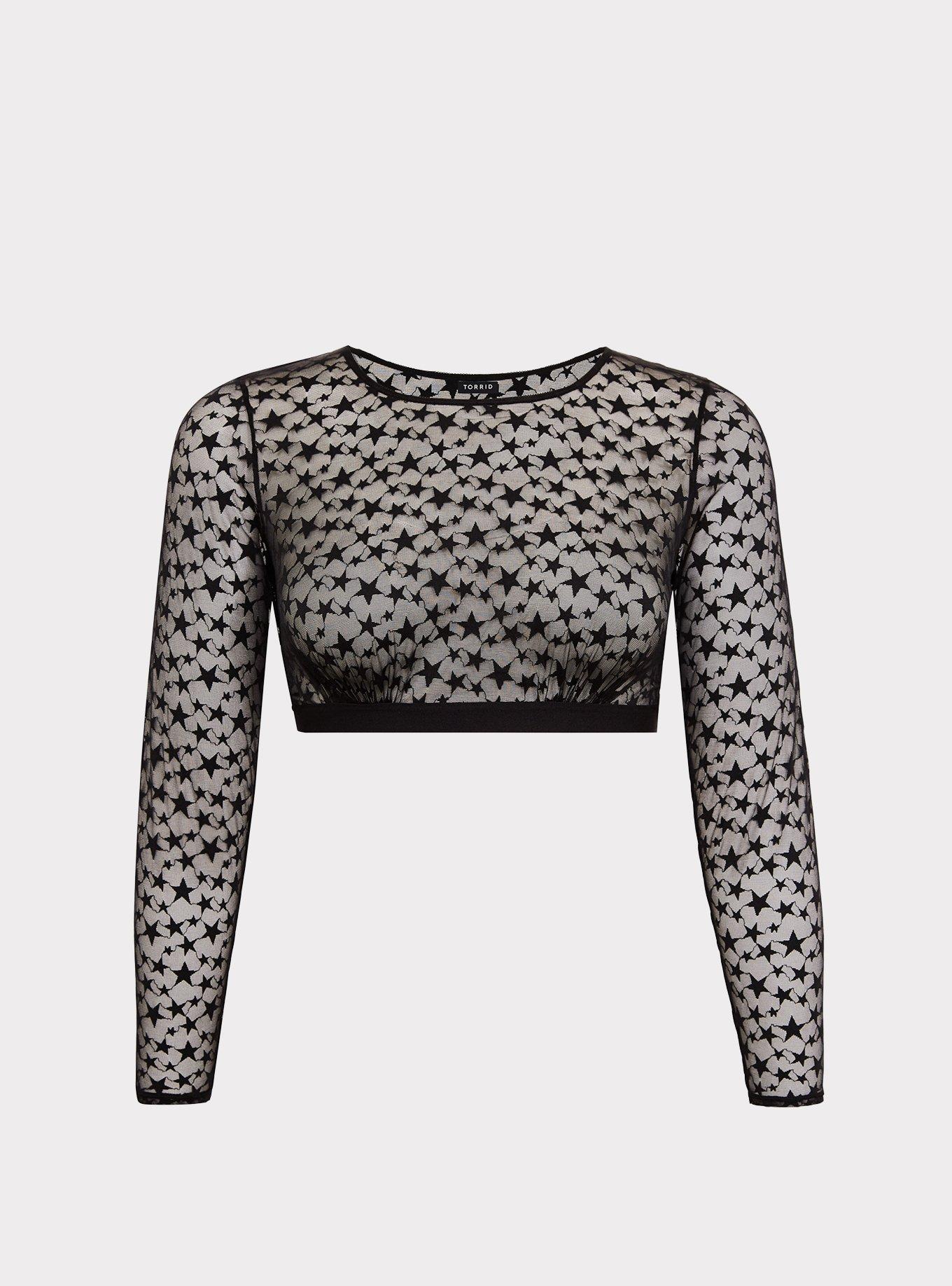 Black mesh top with stars deals
