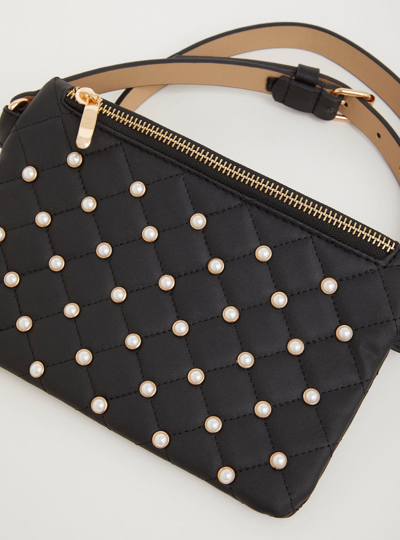 Plus Size Quilted Pearl Belt Bag, BLACK, alternate