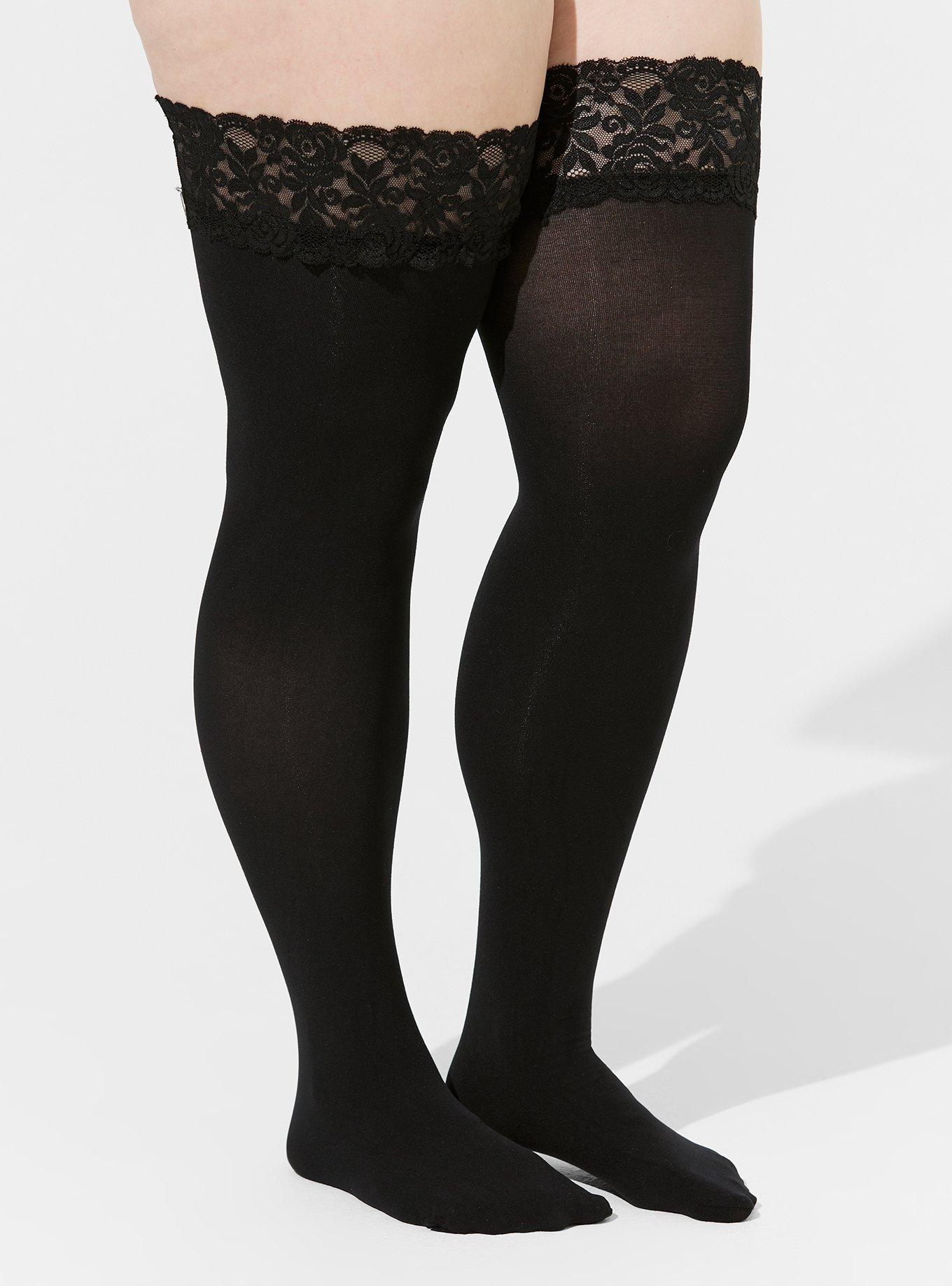 Plus Size - Black Lace Thigh High Tights - Torrid