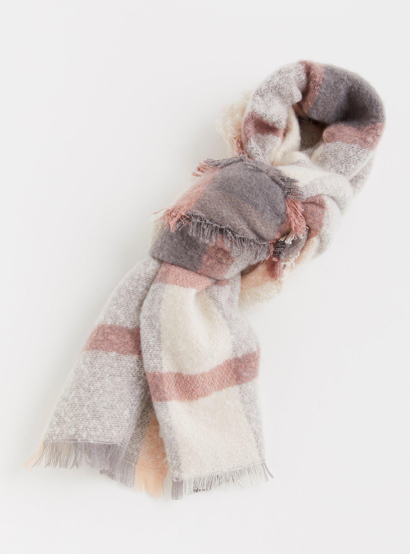 Plus Size Blush Grey Plaid Scarf, , alternate