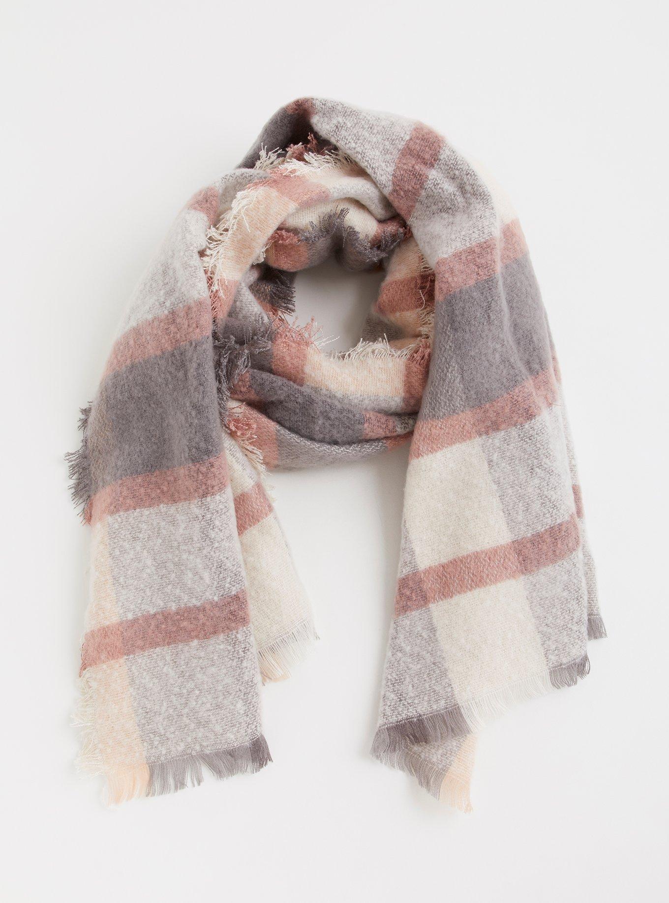 Plus Size Blush Grey Plaid Scarf, , hi-res