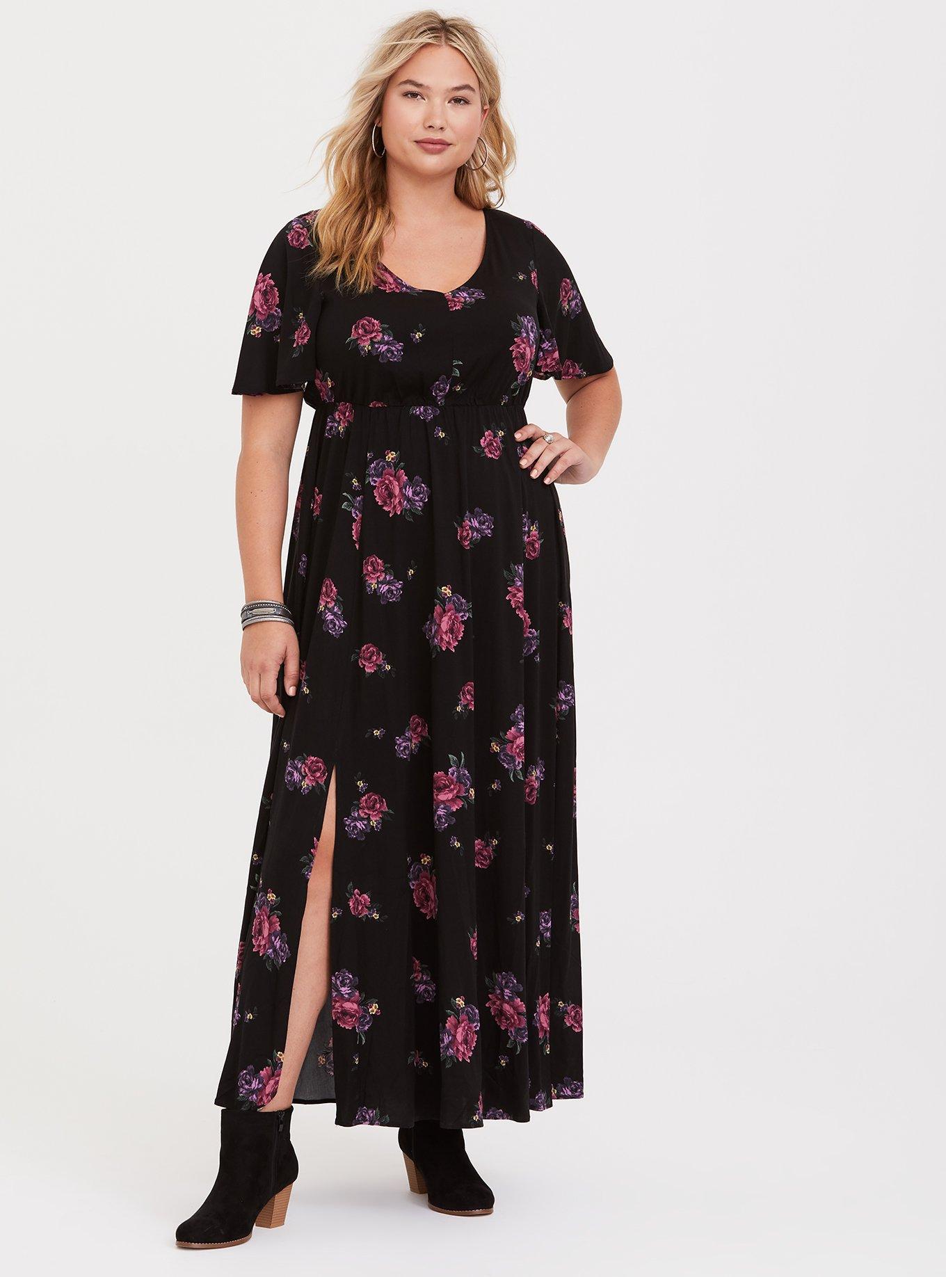 Plus Size - Black Floral Challis Maxi Dress - Torrid