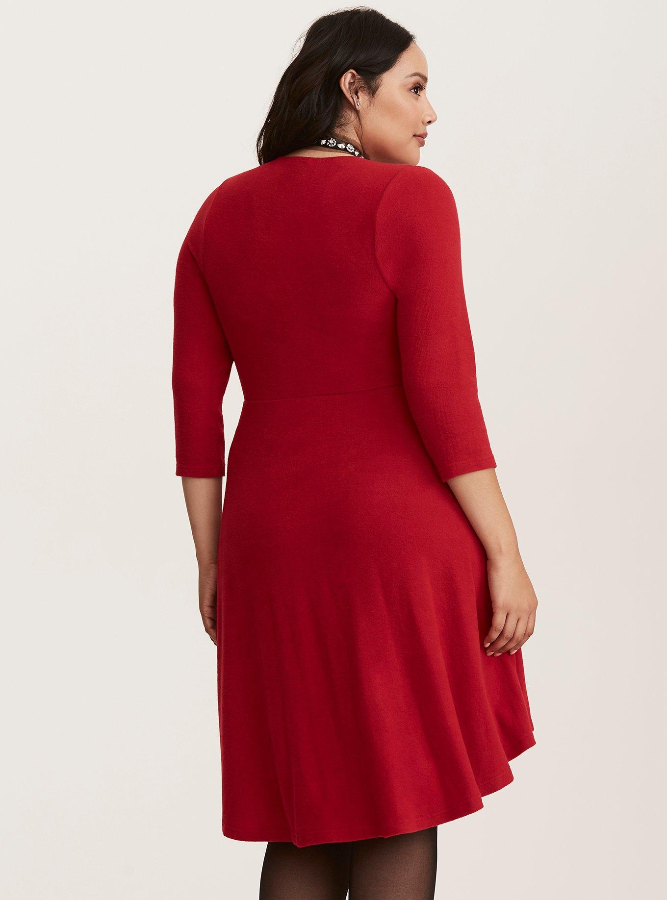 Plus Size Mini Hacci Wrap Dress, RED, alternate
