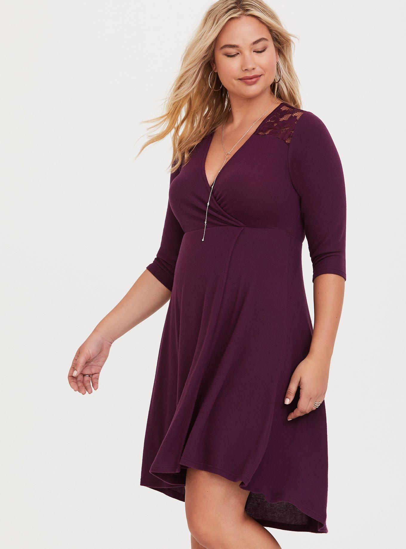 Purple 3/4 Sleeve Wrap Dress, NONEC, alternate
