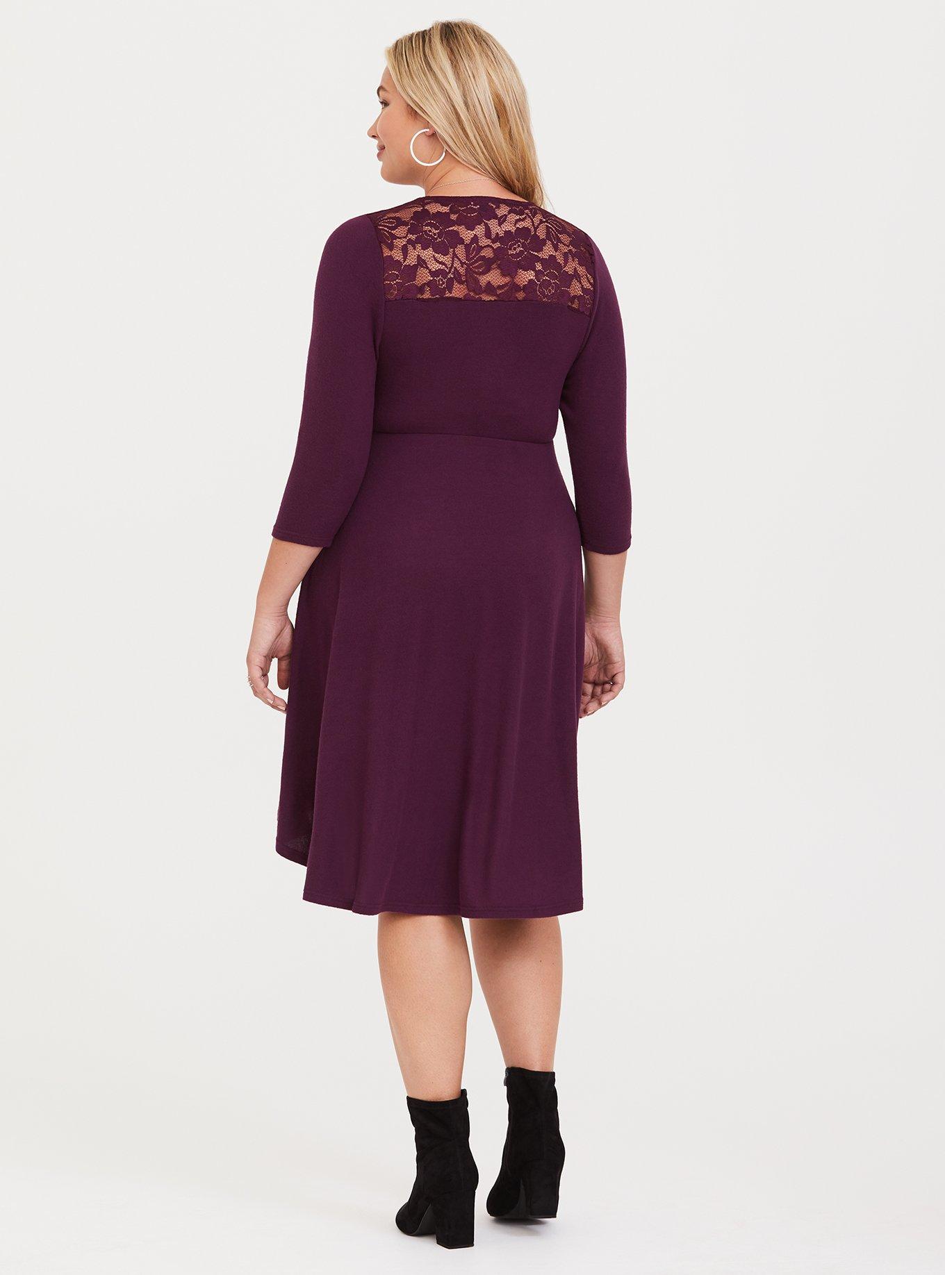 Plus Size - Purple 3/4 Sleeve Wrap Dress - Torrid