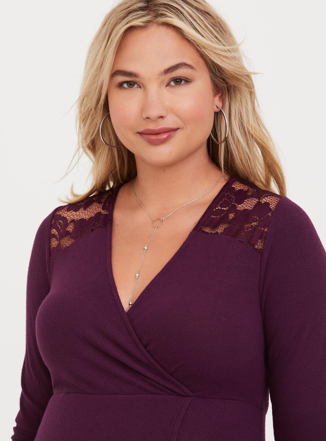 Purple 3/4 Sleeve Wrap Dress, NONEC, alternate