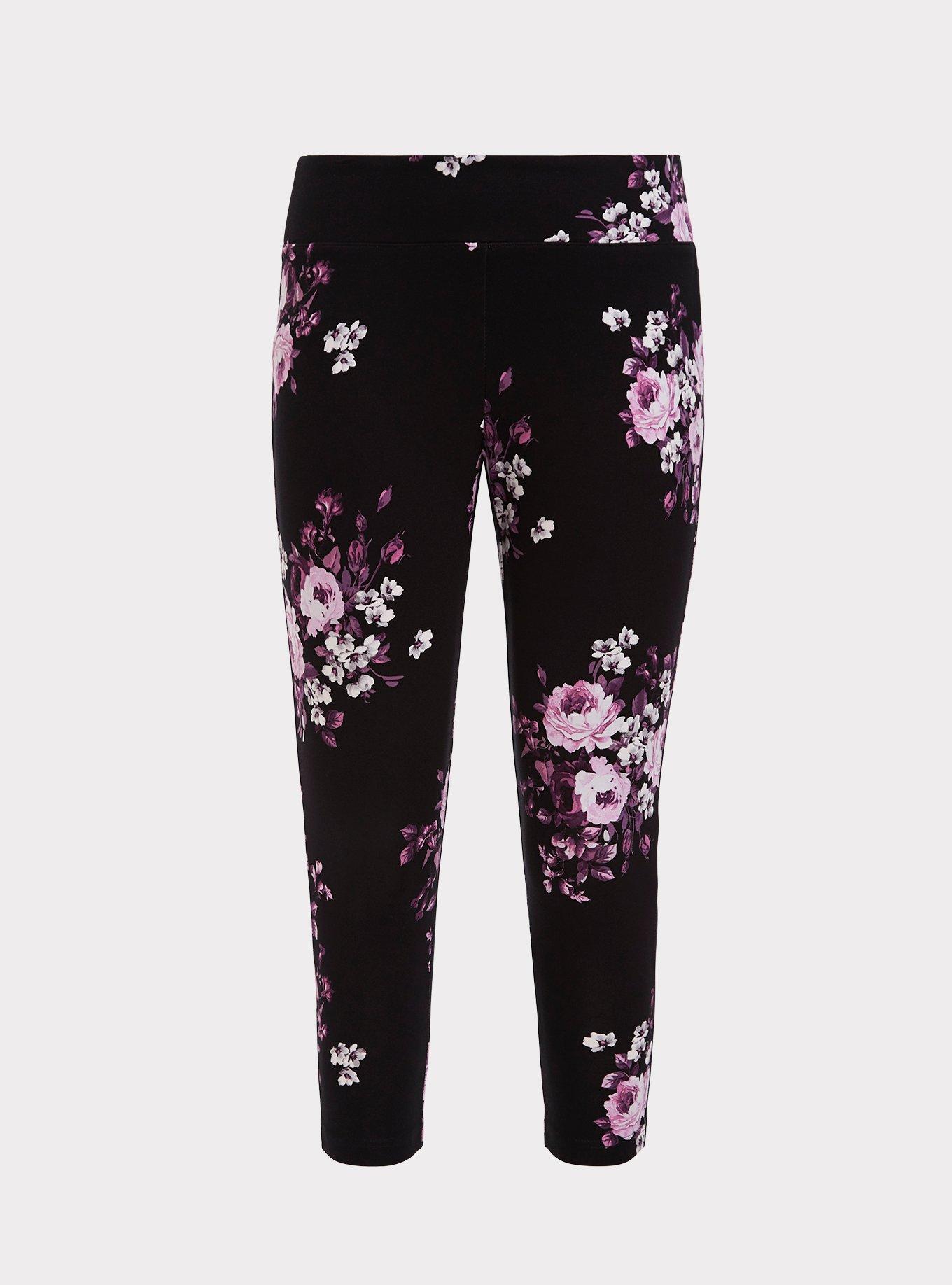 Plus Size - Black Floral Ponte Stretch Pull-On Pixie Pant - Torrid