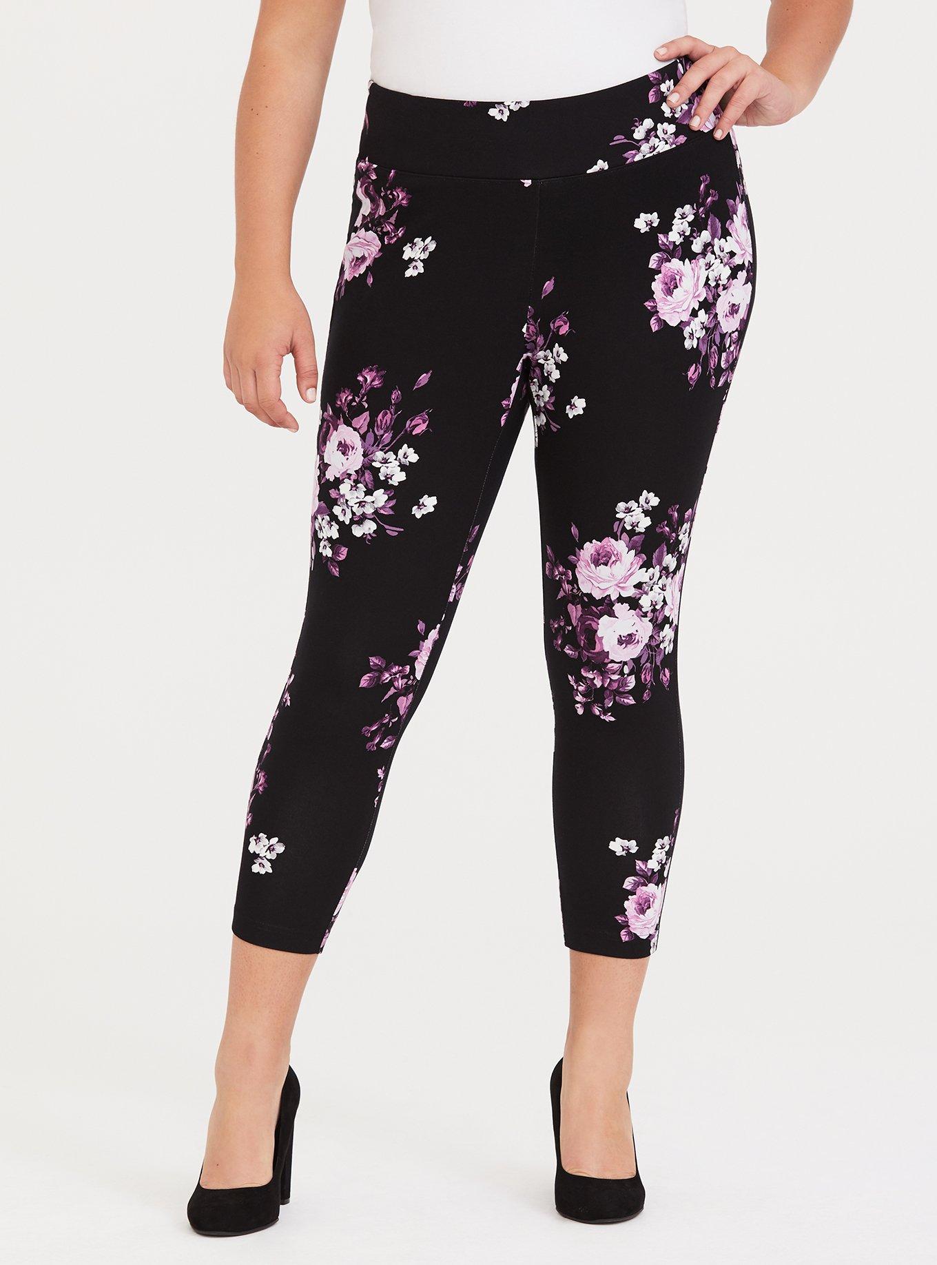 Plus Size - Black Floral Ponte Stretch Pull-On Pixie Pant - Torrid