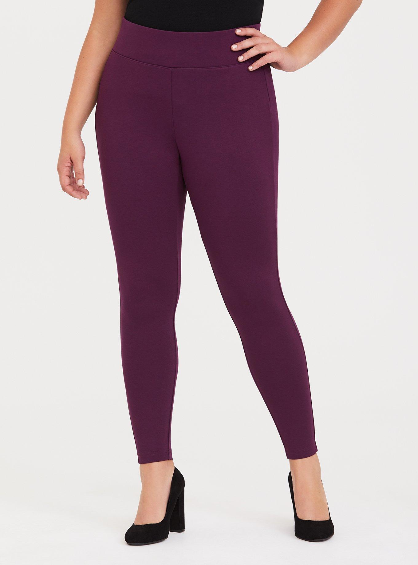 Plus Size Purple Ponte Stretch Pull-On Pixie Pant, HIGHLAND THISTLE, alternate
