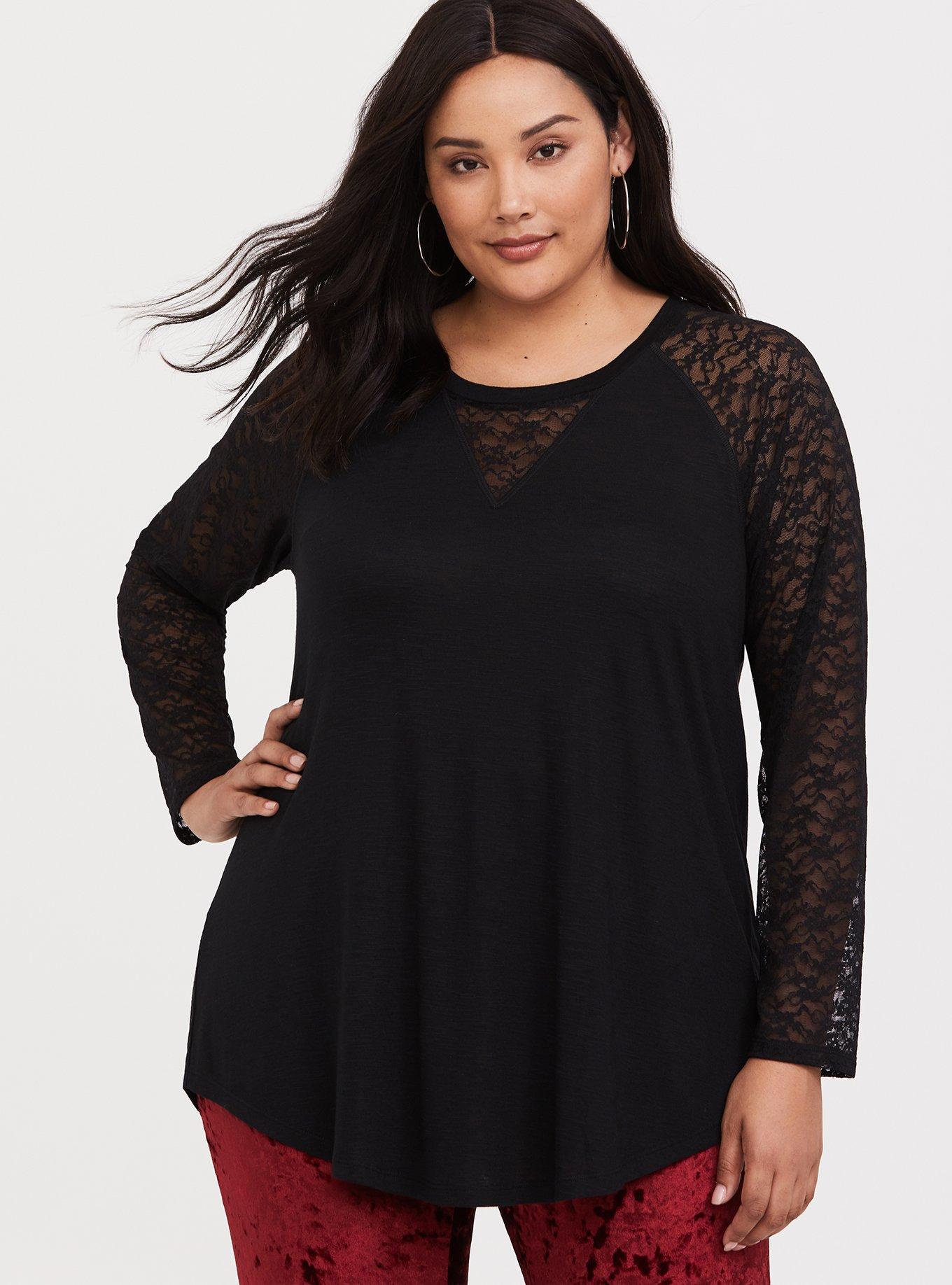 Black Lace Raglan Tee, , hi-res
