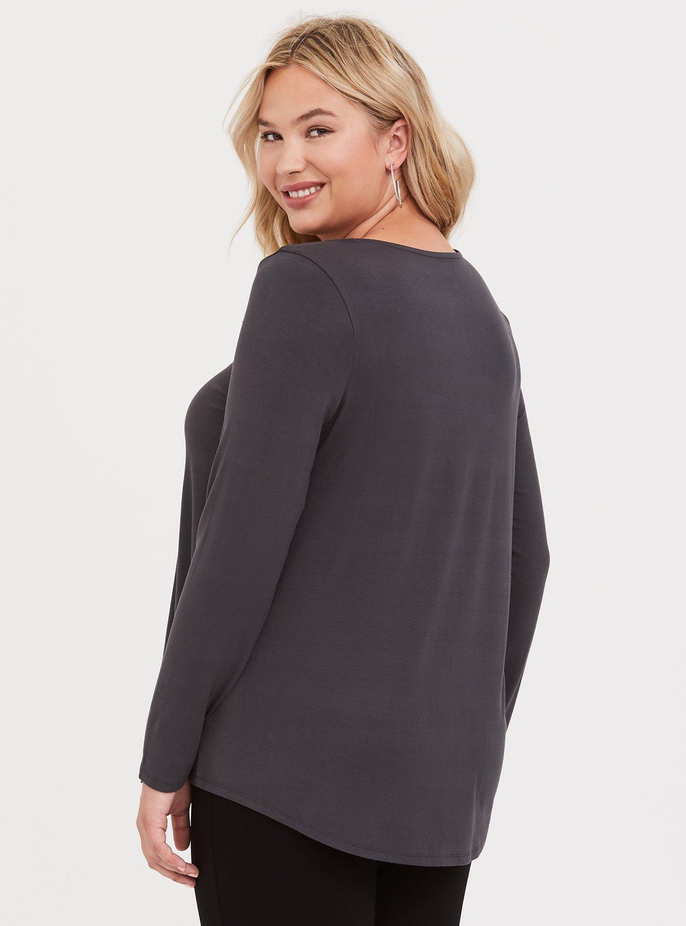 Plus Size Super Soft Strappy Scoop Neck Long Sleeve Tunic Tee, HEATHER GREY, alternate