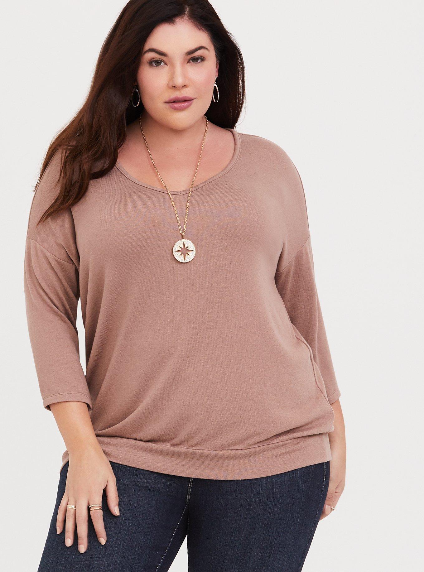 Plus Size - Taupe V-Neck Dolman Knit Top - Torrid