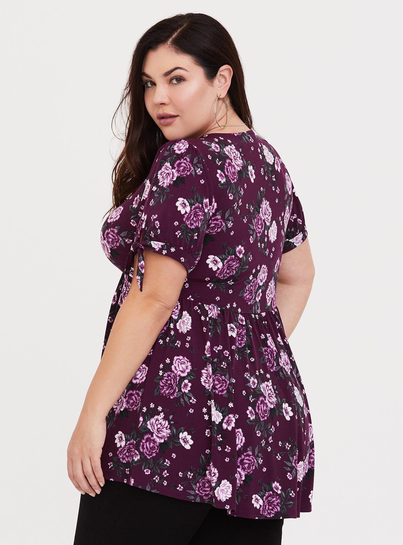 Shaped Knit Tee in Purple Paisley