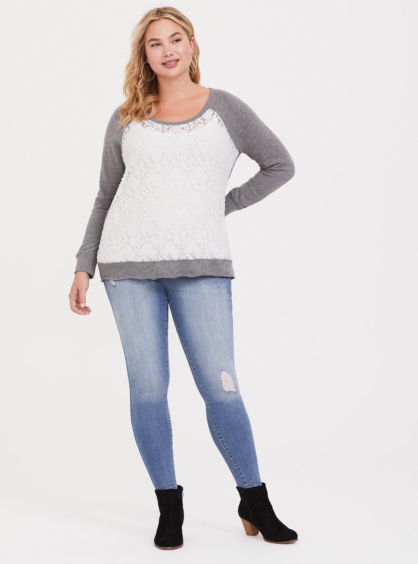 Grey & White Lace Sweatshirt, CLOUD DANCER, alternate