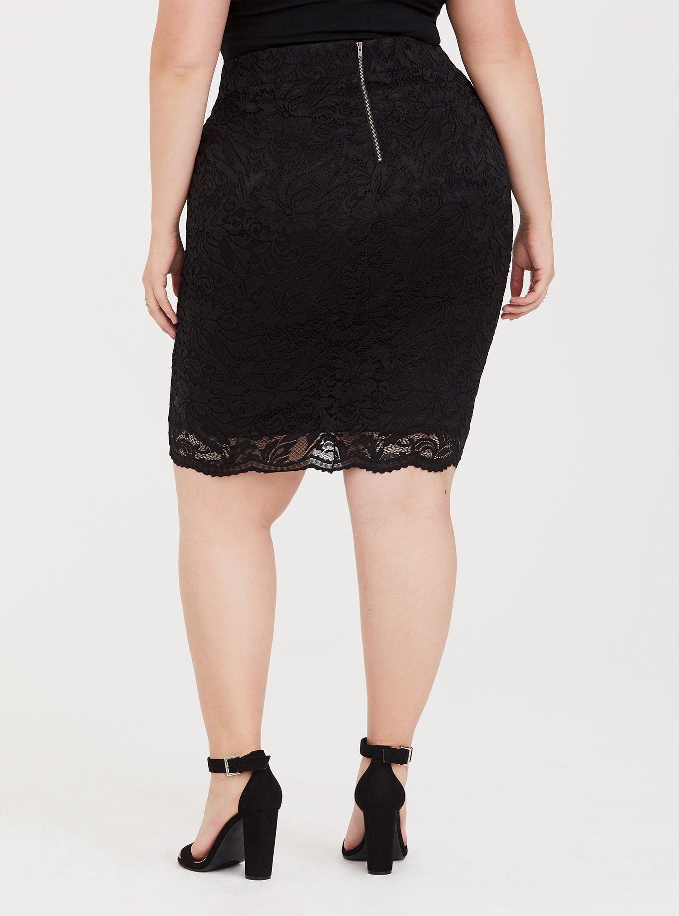 Mini Lace Pencil Skirt, DEEP BLACK, alternate