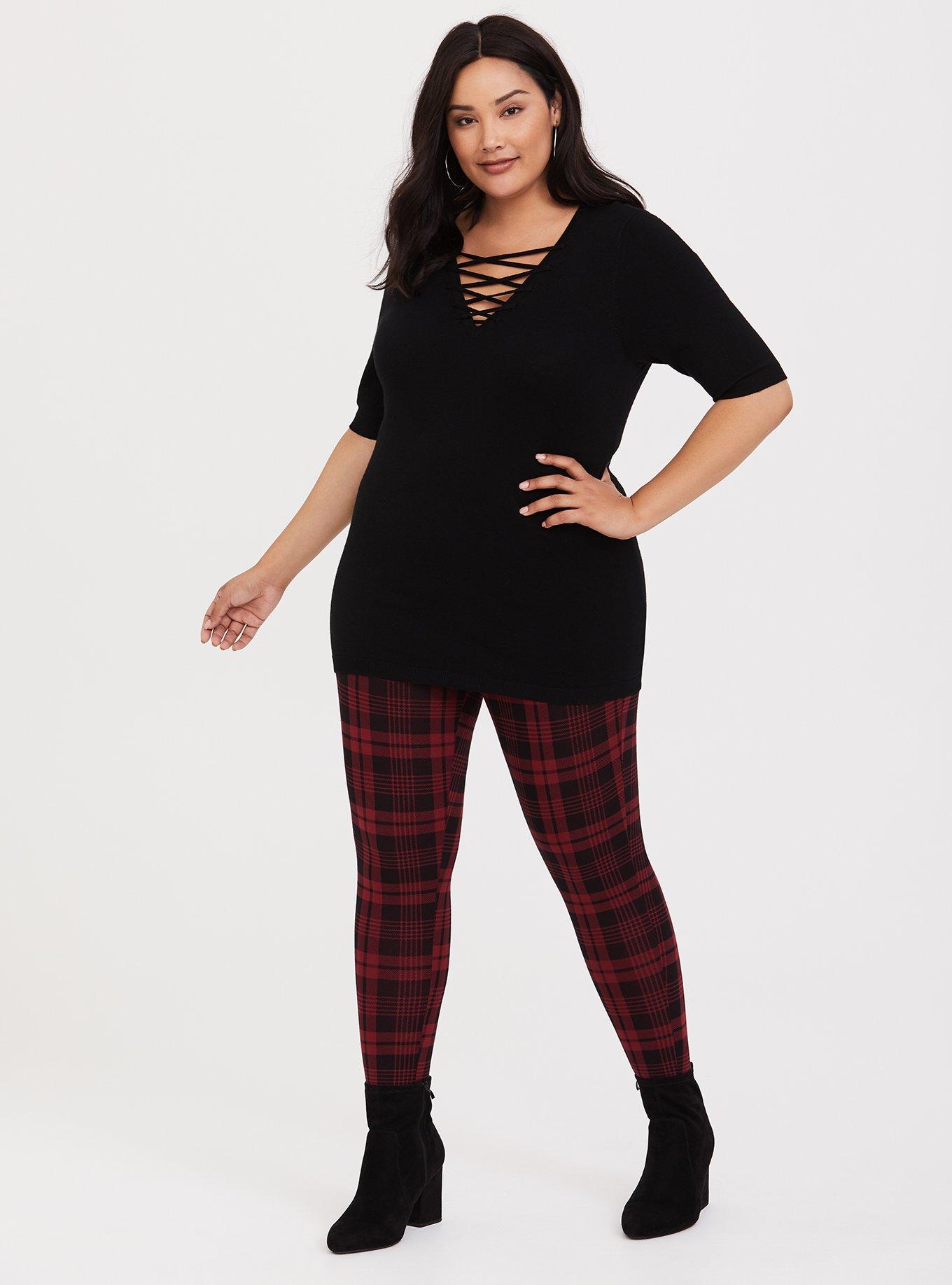 Plus Size Black Lattice Short Sleeve Sweater, BLACK, alternate