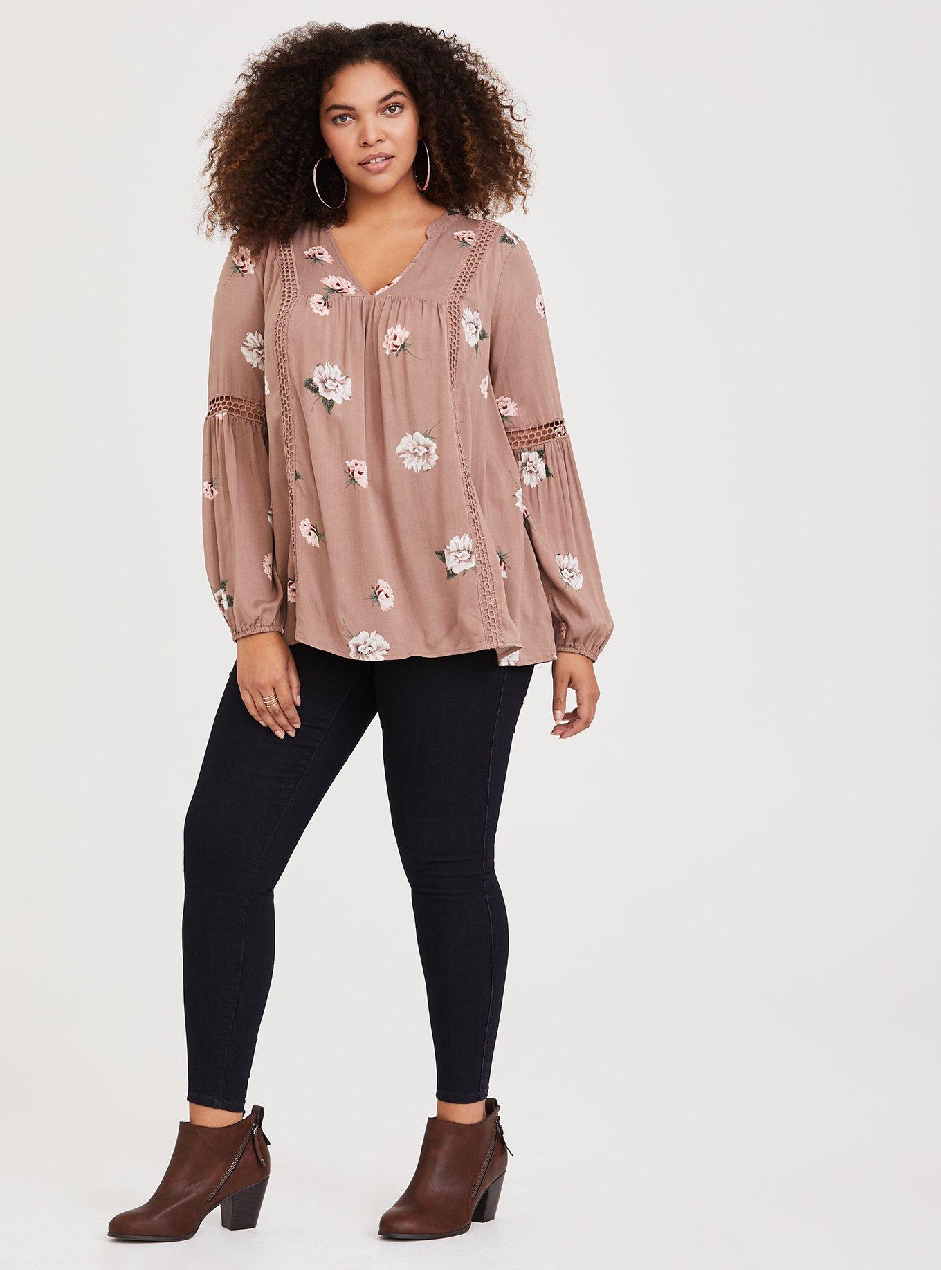 Beige Floral Eyelet Twill Tunic, MULTI, alternate