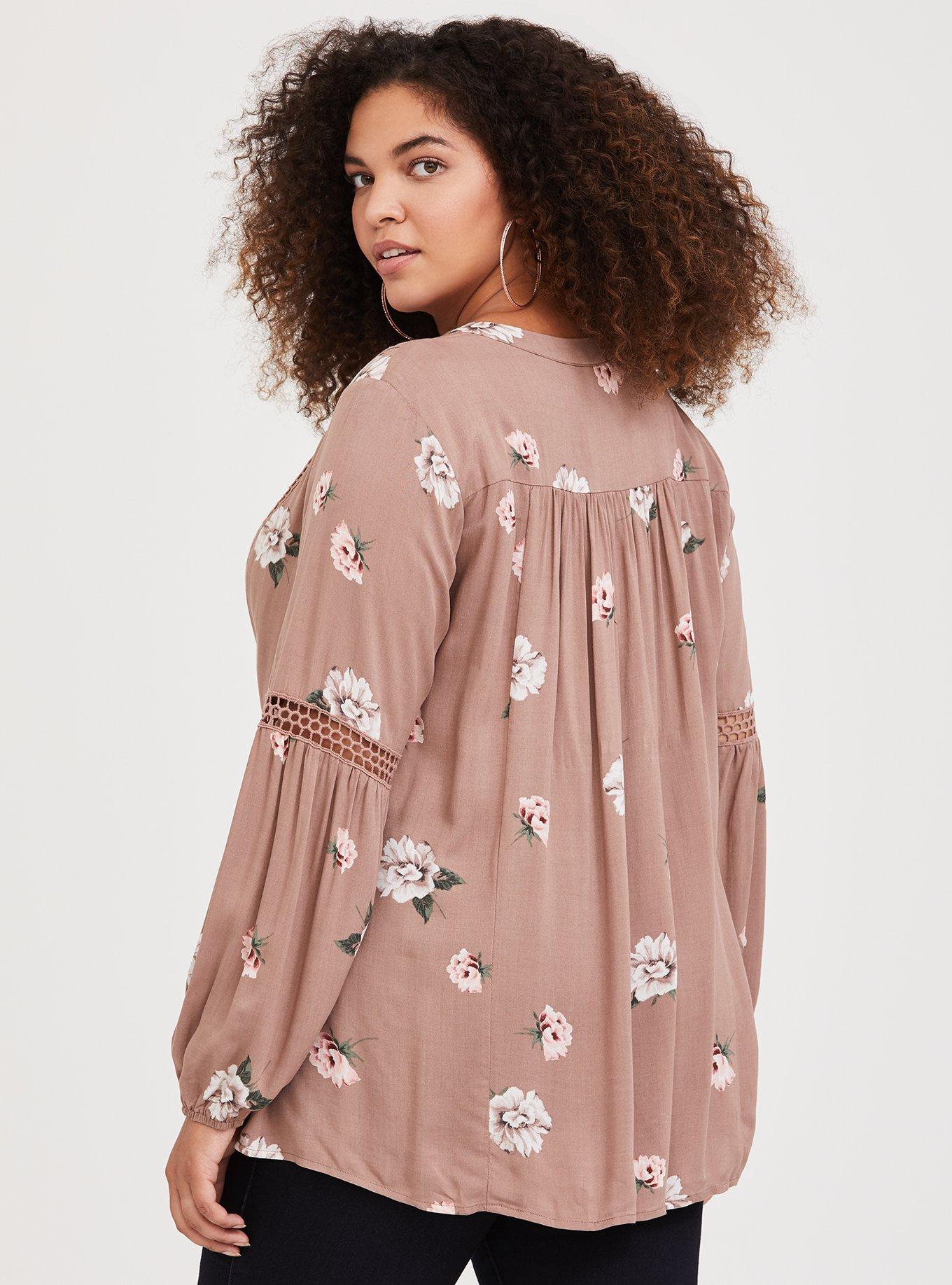 Beige Floral Eyelet Twill Tunic, MULTI, alternate