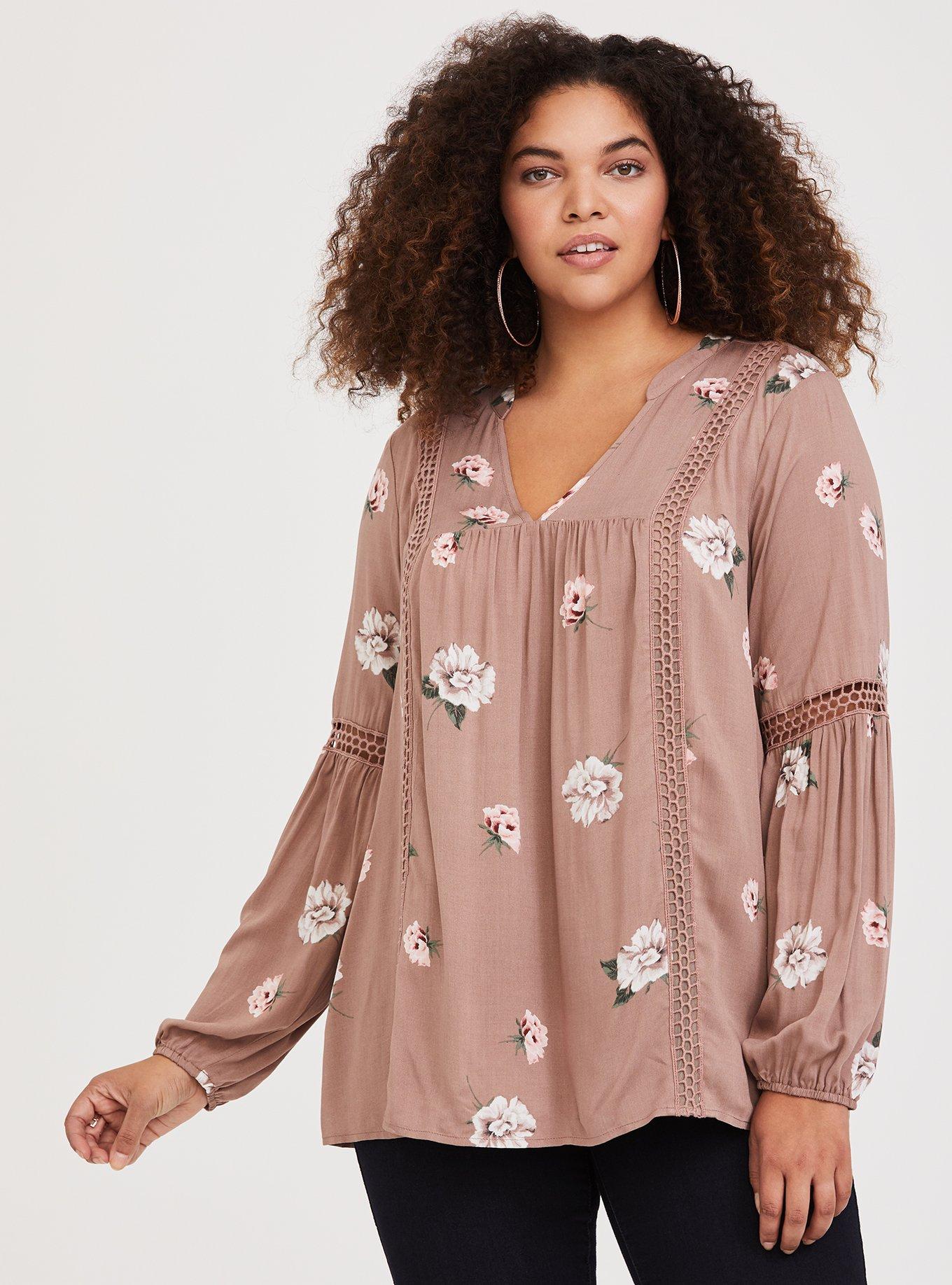 Plus Size - Beige Floral Eyelet Twill Tunic - Torrid