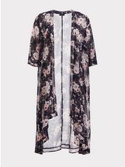 Chiffon Maxi High-Low Kimono, BLACK FLORAL, hi-res