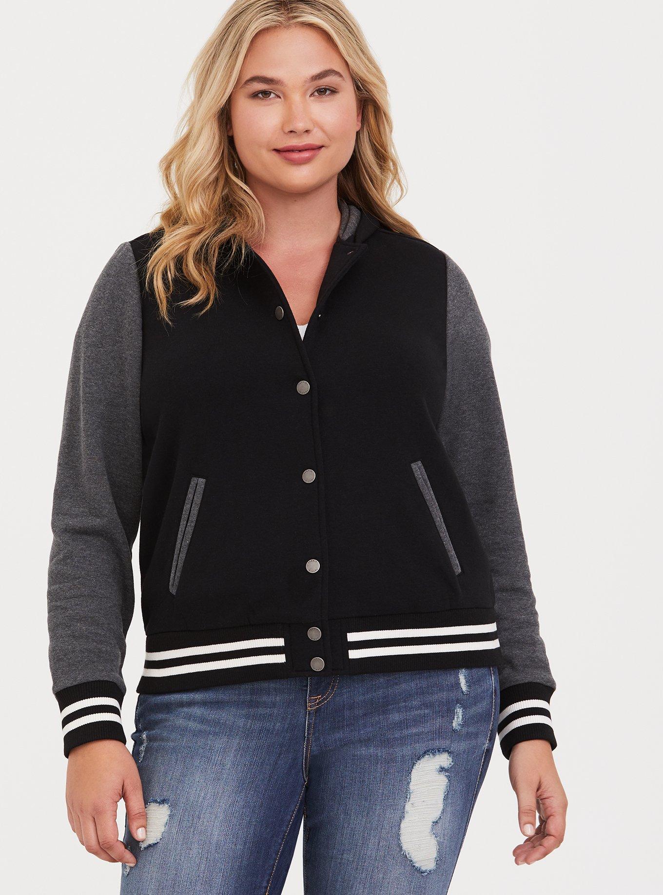 Plus Size Black Grey Varsity Bomber Jacket Torrid