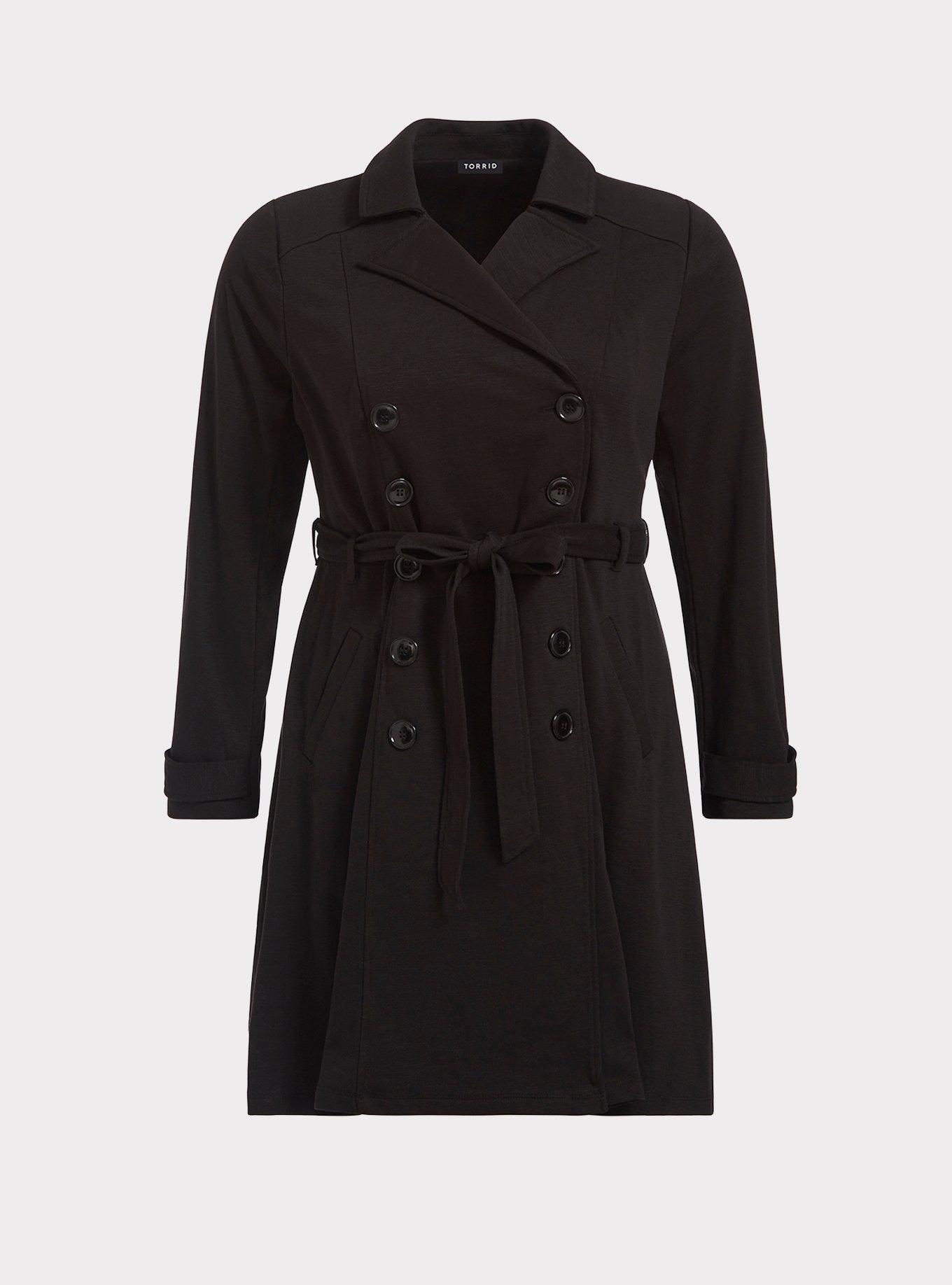 Black Slub Fit & Flare Trench Coat, , hi-res
