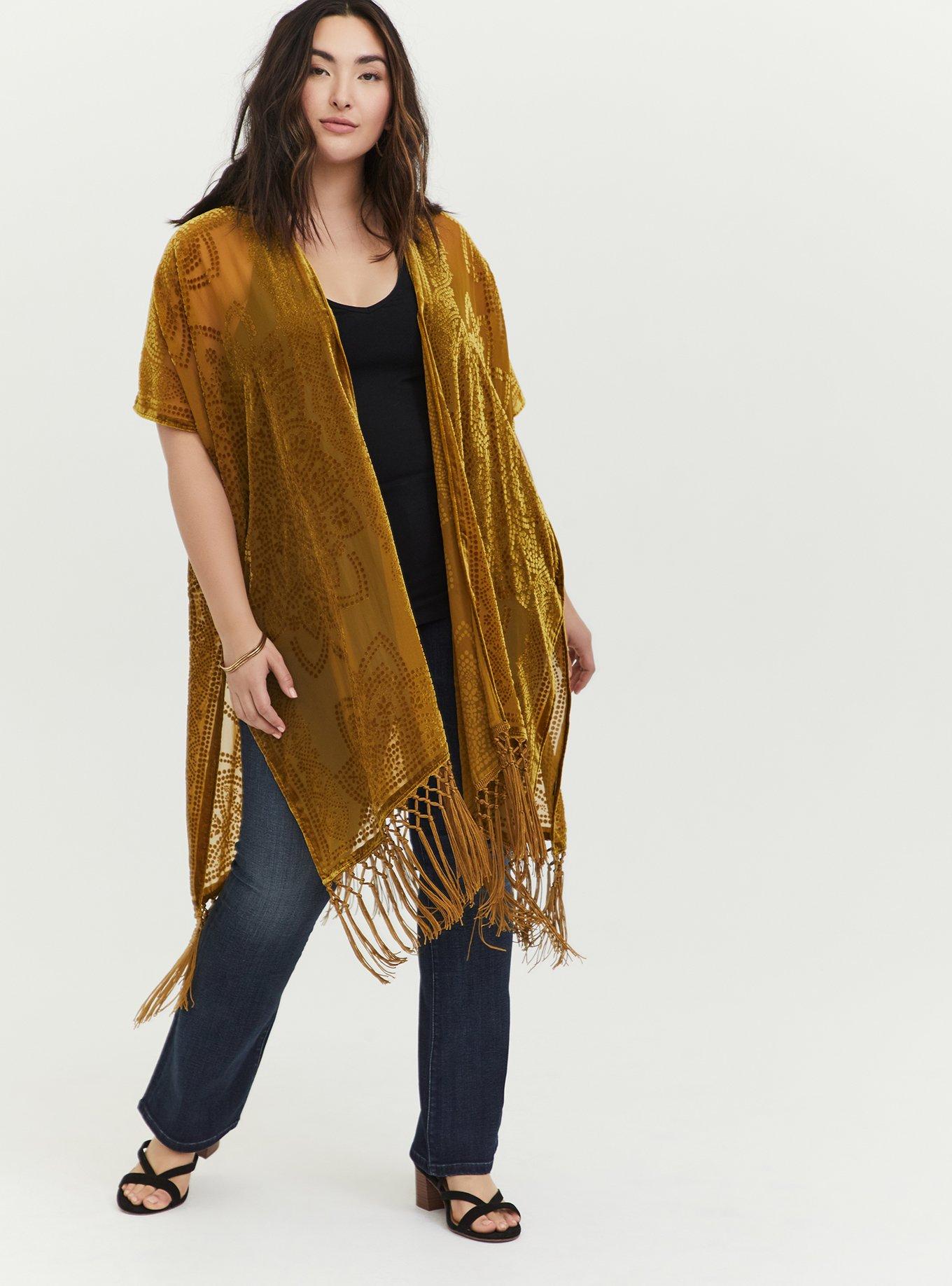 Burnout Velvet Kimono, YELLOW, alternate