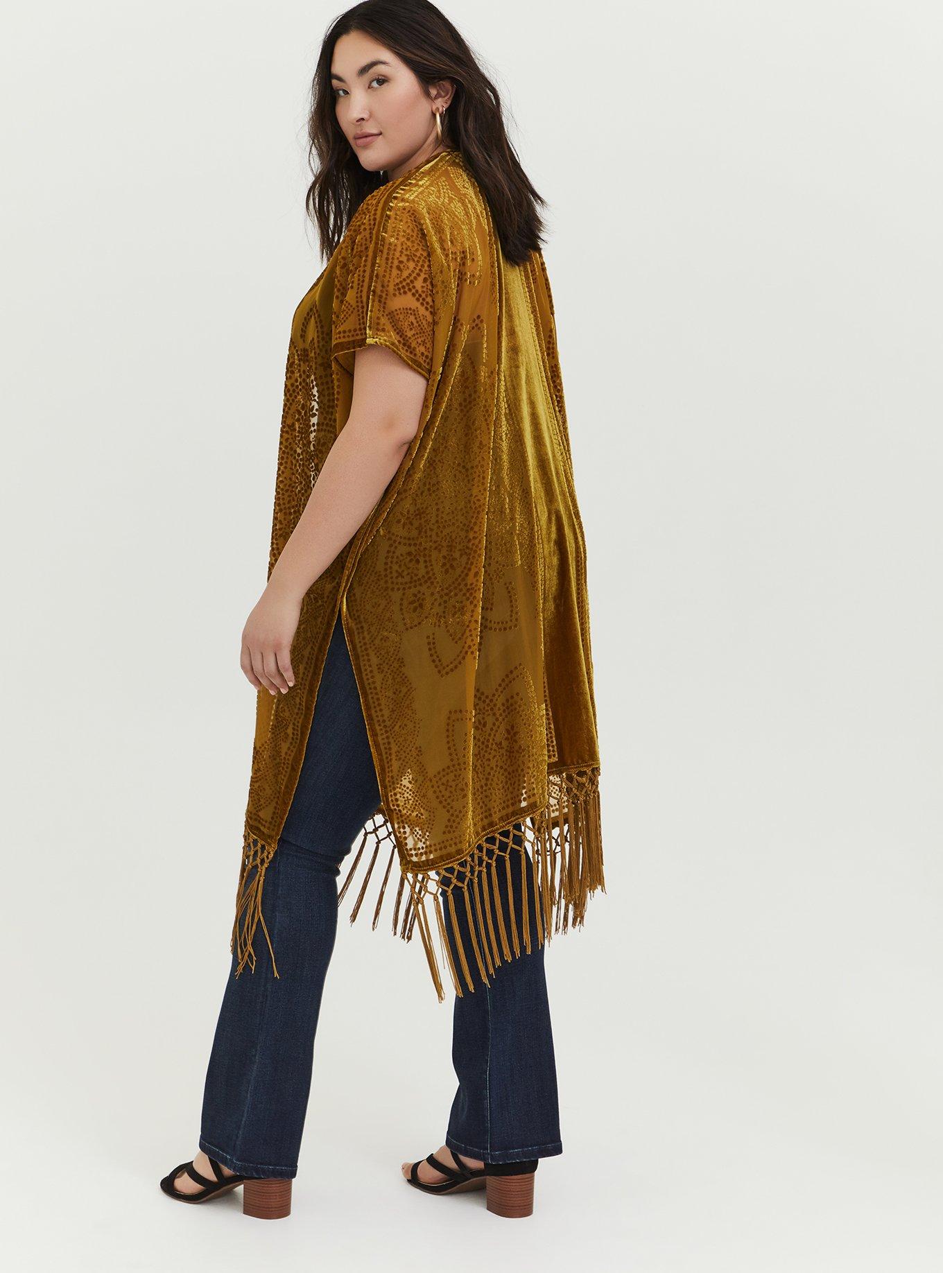 Burnout Velvet Kimono, YELLOW, alternate