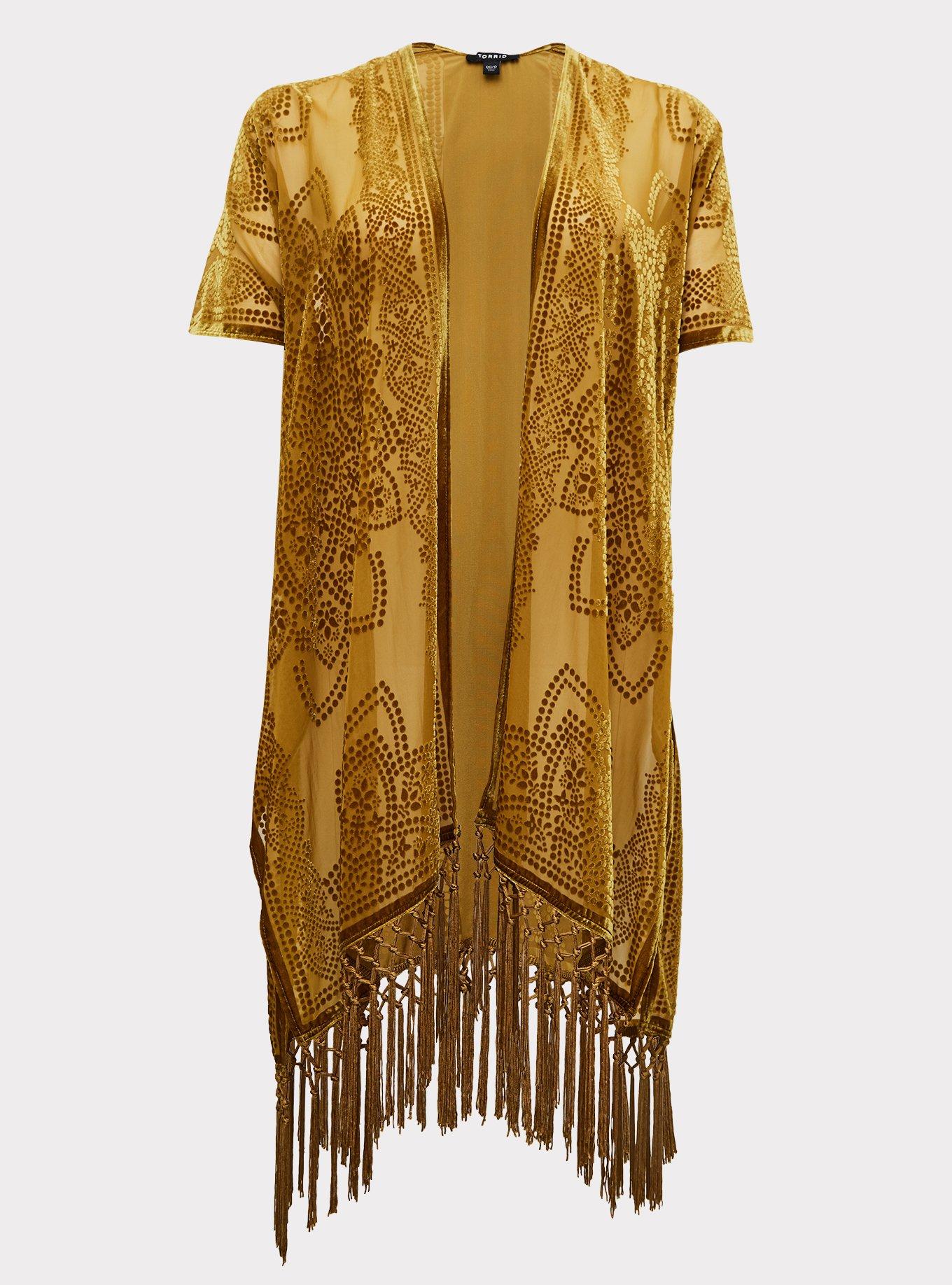 Burnout Velvet Kimono, YELLOW, hi-res