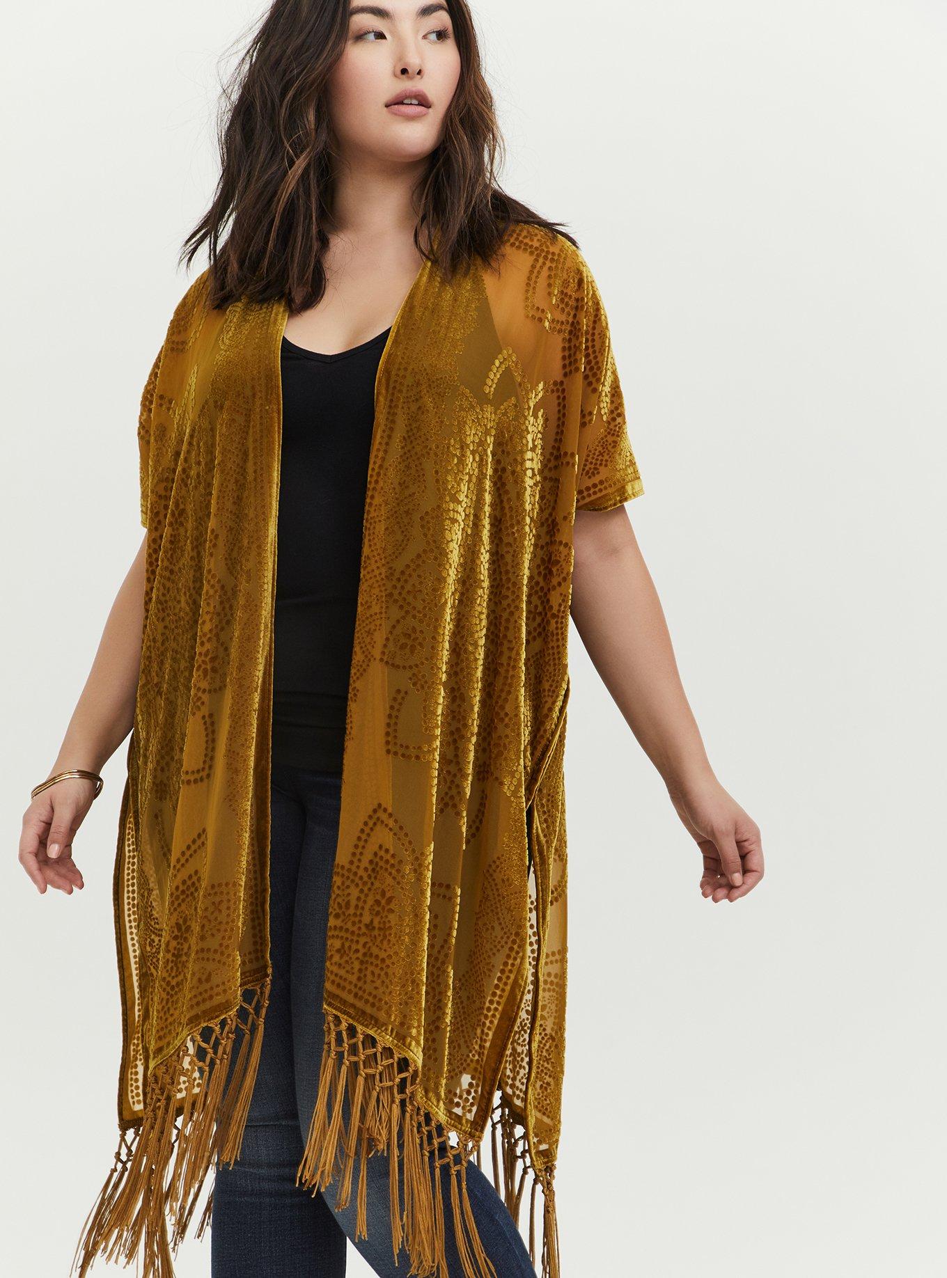 Burnout Velvet Kimono, YELLOW, hi-res