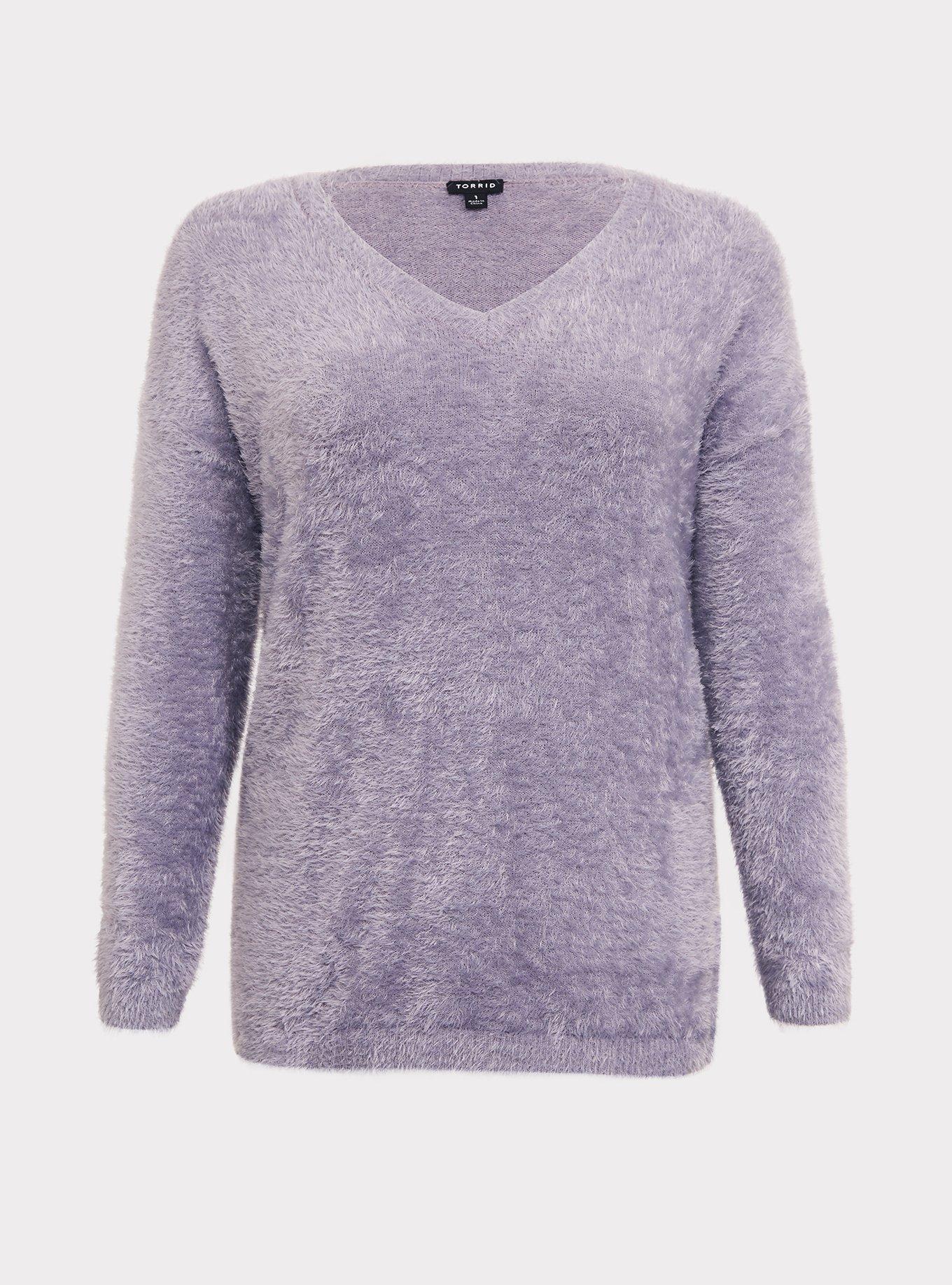 Lavender V-Neck Eyelash Sweater